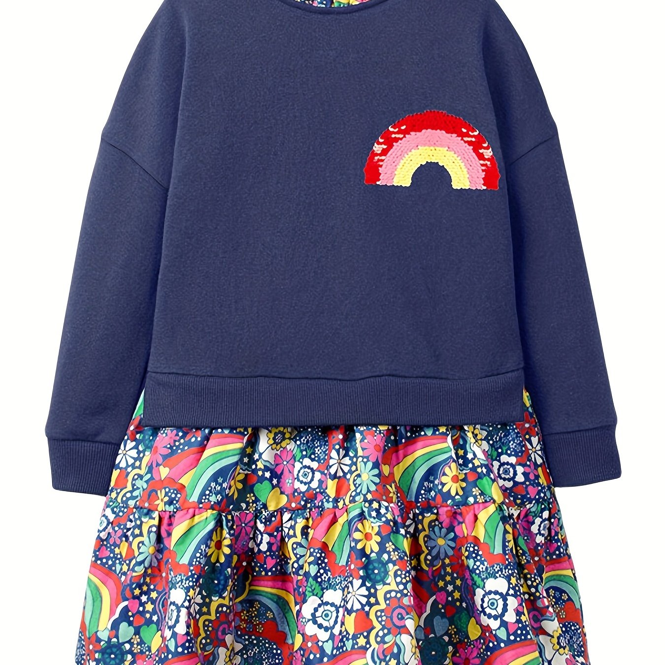 Image of Girls' Long Sleeve Dress For Halloween And Christmas With Random Cartoon Patterns, Casual Fall/winter Outfit