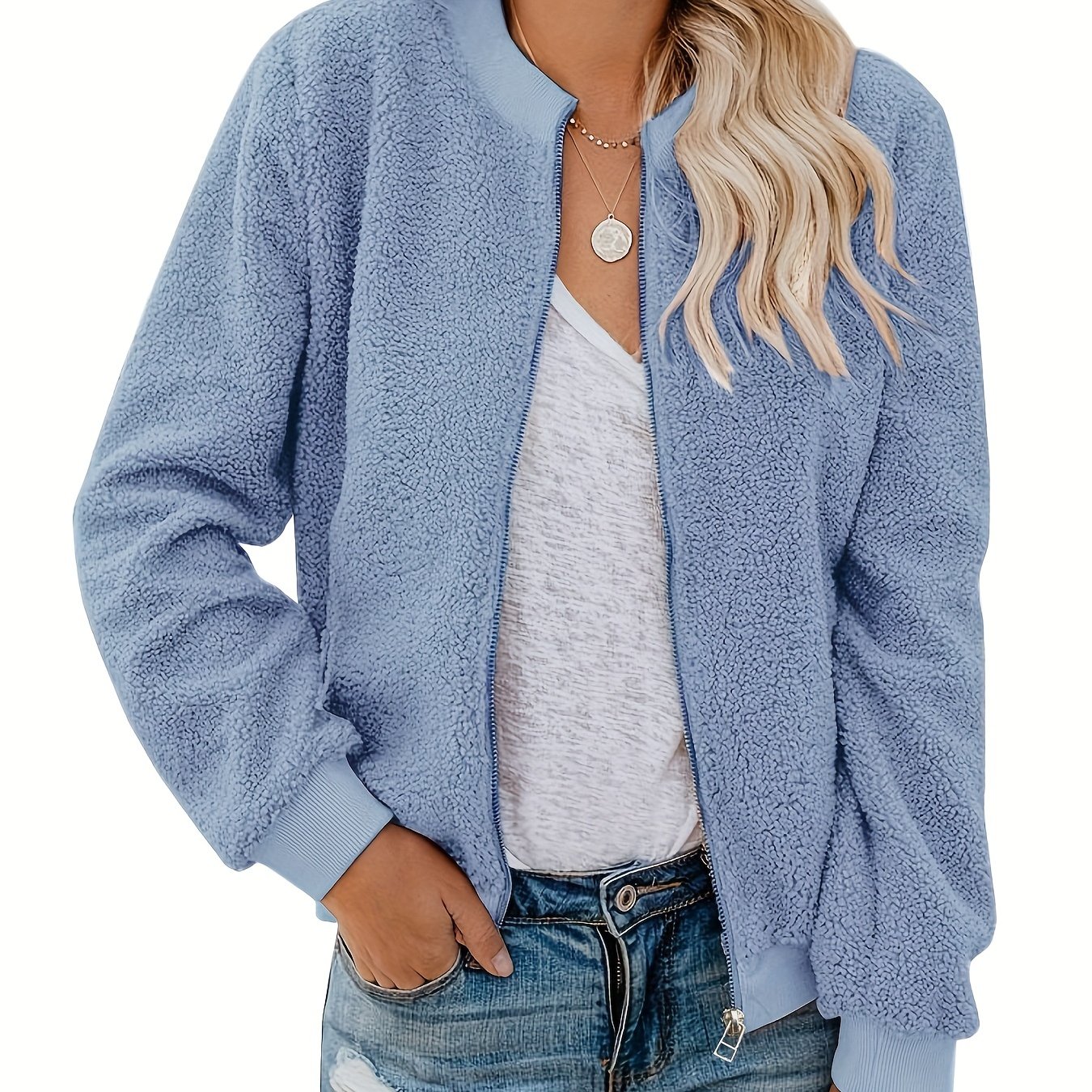 Fuzzy light blue outlet jacket