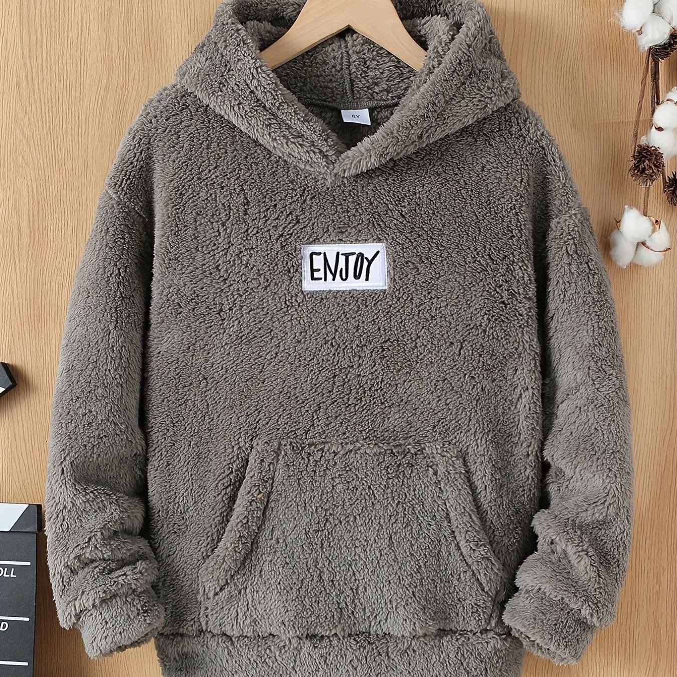 Image of Autumn Winter New Plush Hooded Warm Sweatshirt Boys' Furry Fashion Sweatshirt Autumn Winter Casual Sports Hooded Top