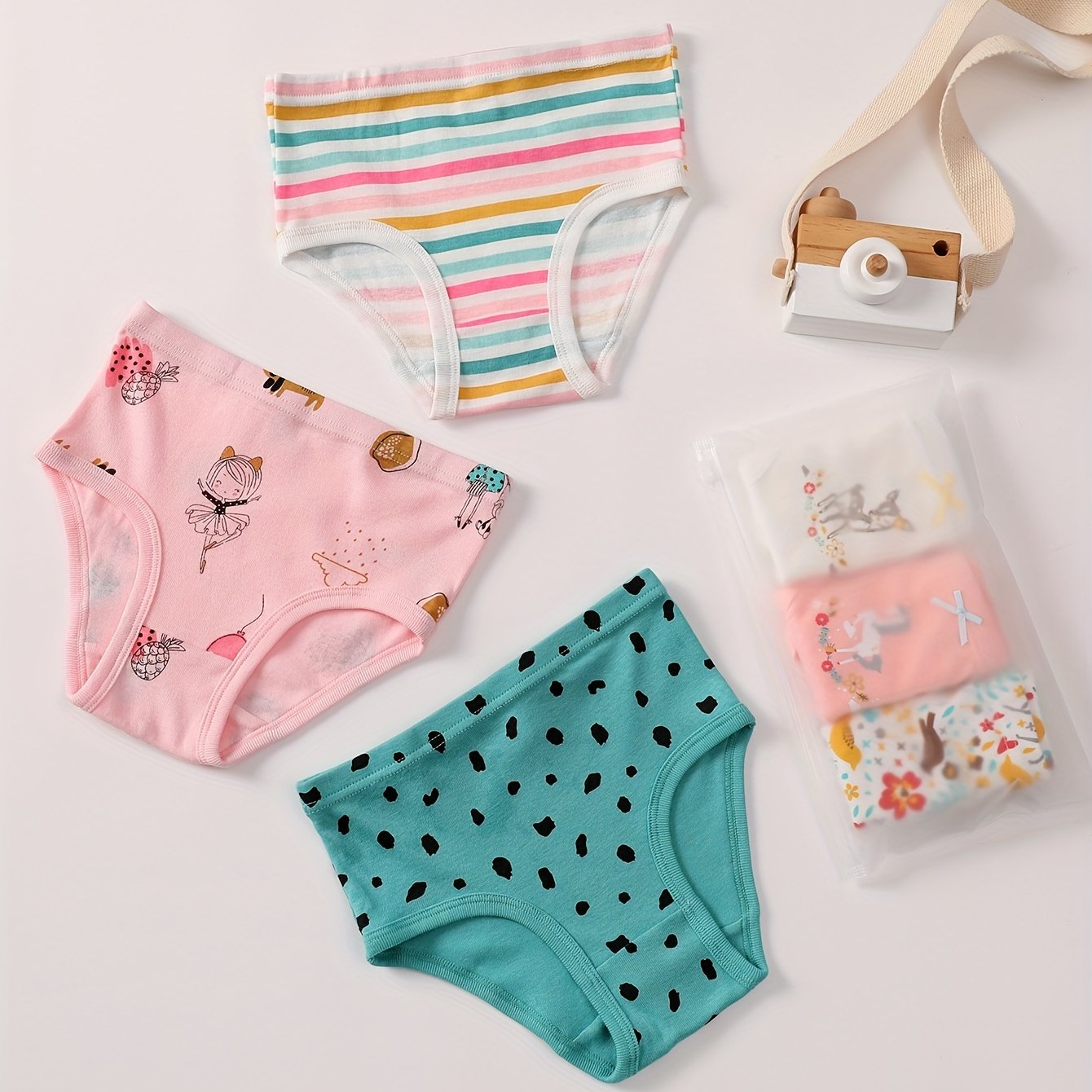 Girl's Cotton Triangle Panties, Cute Graphic Elastic Waist Underwear, Comfy  Breathable Soft Kids Clothes