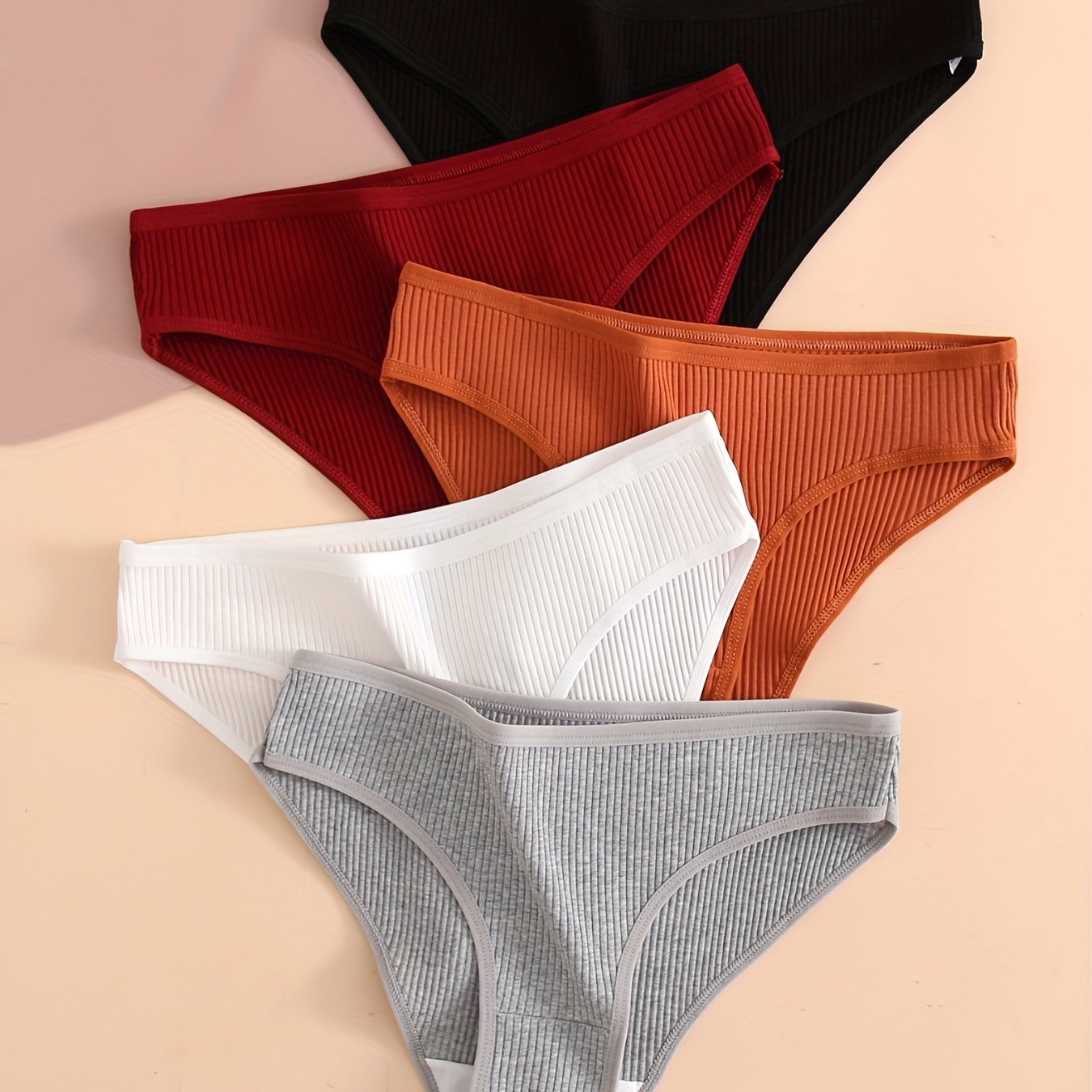 5pcs Women's Ribbed Breathable & Sports Panties