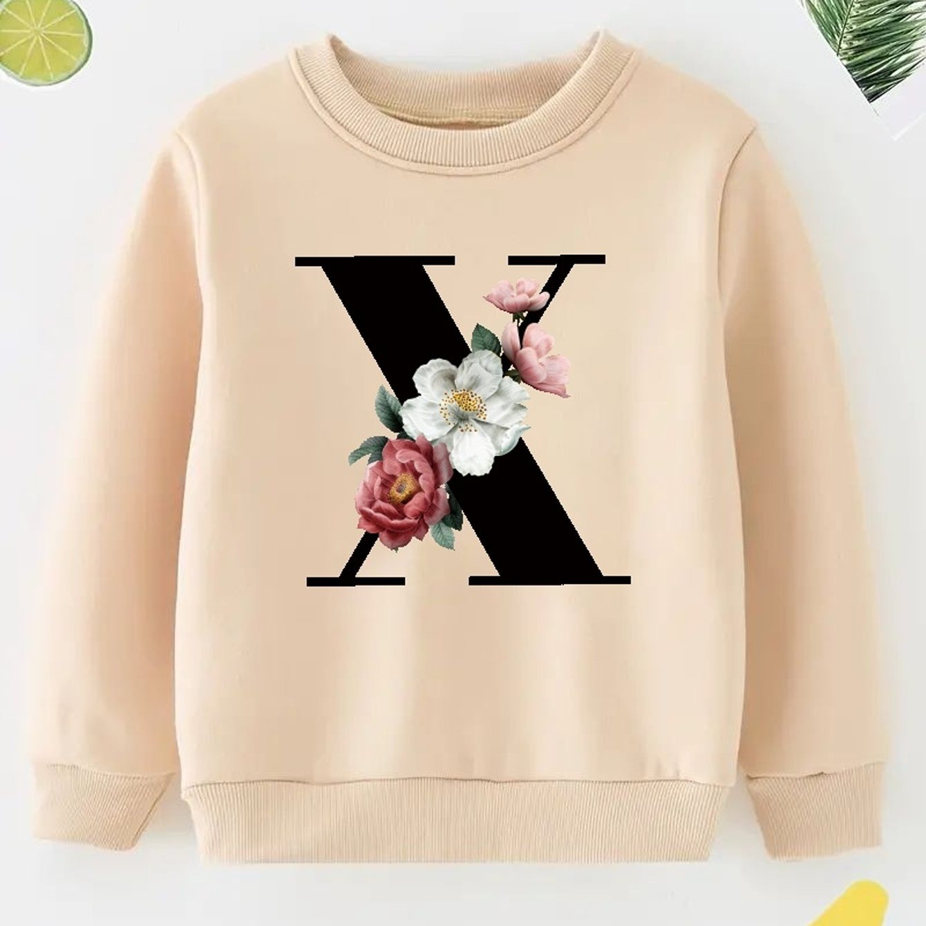 Flowers And X Letter Print Sweatshirt For Boys - Casual Graphic Design With  Stretch Fabric For Comfortable Autumn/winter Wear - Temu Bahrain