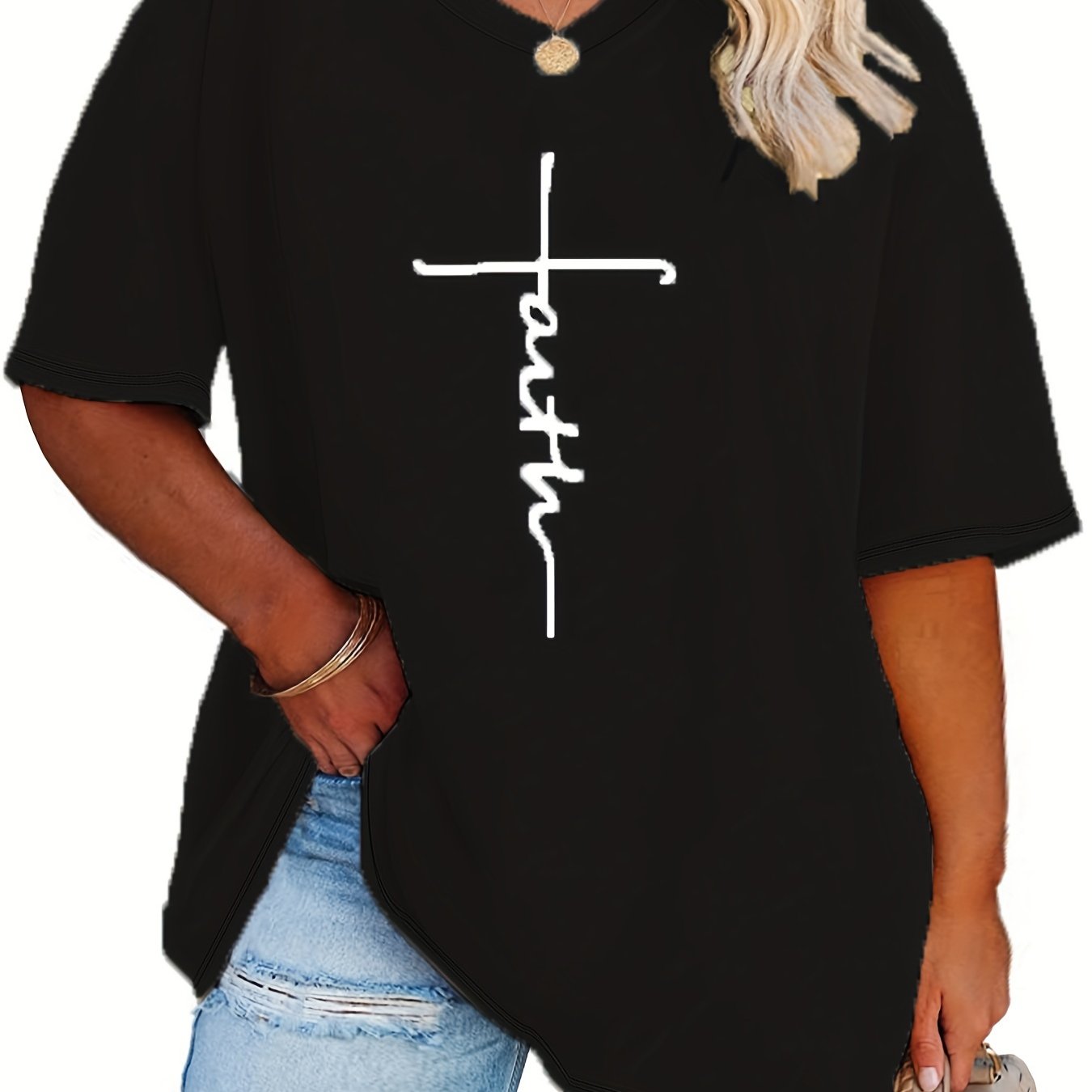 Plus Size Short Sleeve V-neck Casual T-shirt