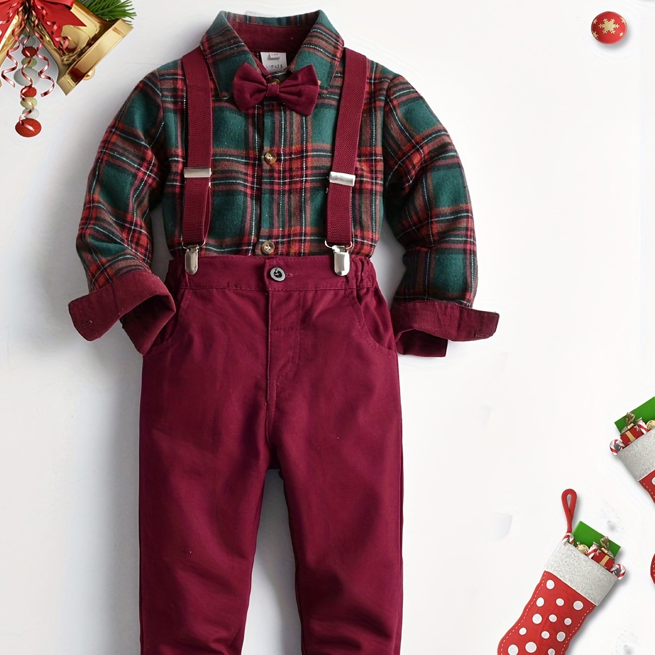 Image of Trade Cross-border Clothing Autumn Winter New Boys' Long Sleeve Shirt Set European Christmas Shirt Overalls Casual Set, For Outdoor