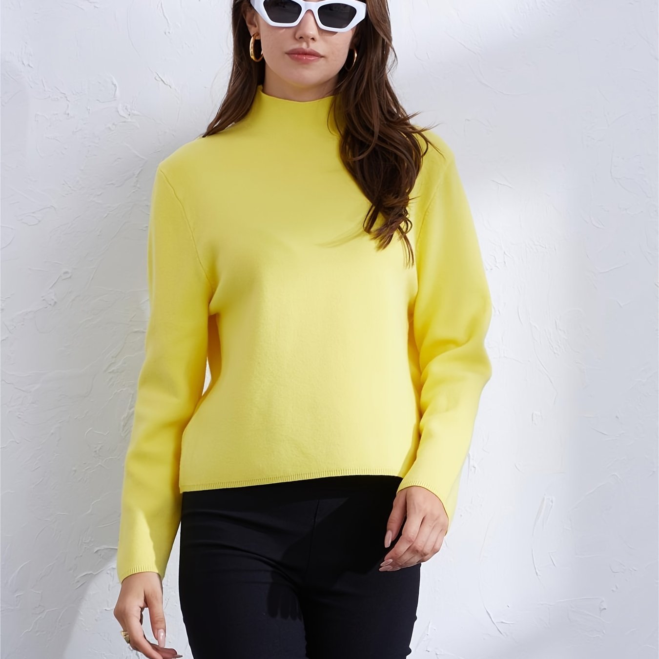 Solid Turtle Neck Pullover Sweater Casual Long Sleeve - Temu