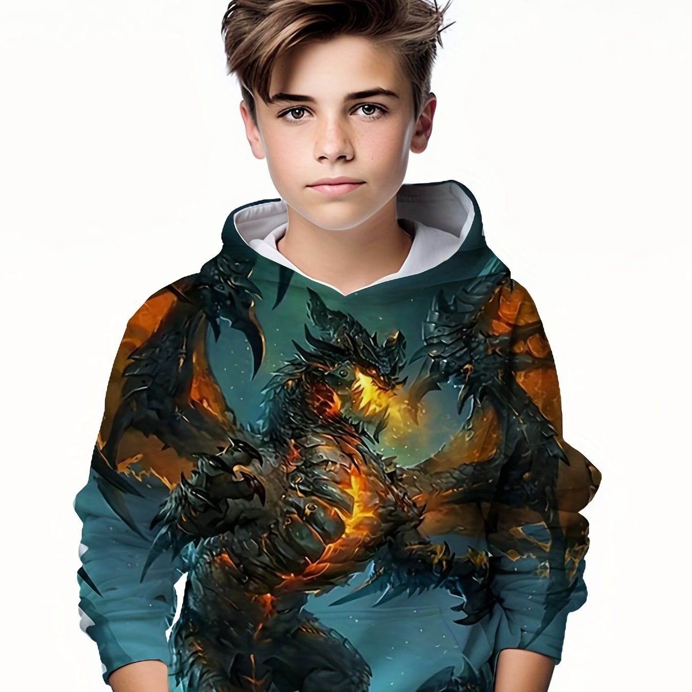 Cool Dragon 3D Print Boys Casual Pullover Long Sleeve Hoodies Boys Sweatshirt For Spring Fall Kids Hoodie Tops Outdoor