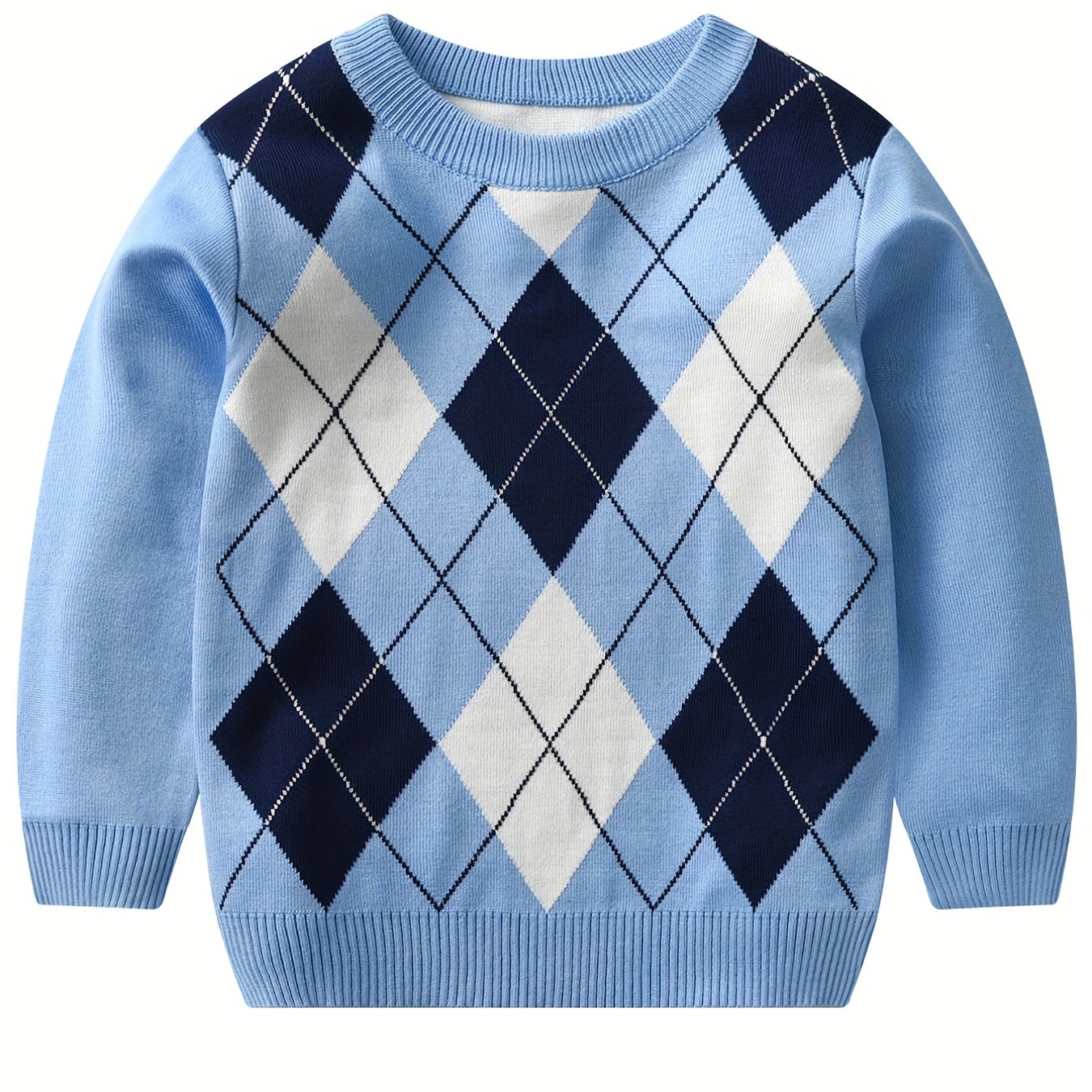 Image of Spring Autumn Winter New Sweater Geometric Pattern Multicolor Diamond Check Sweater Round Neck Knit Top