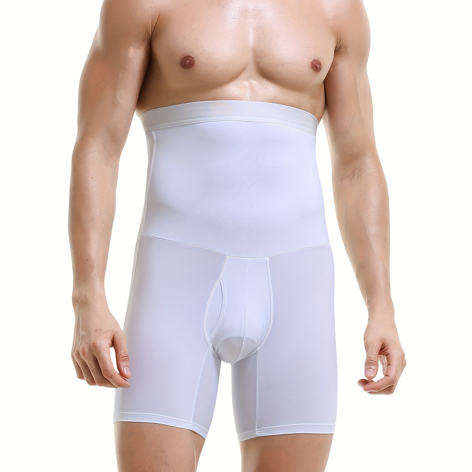 Men&#39;s comfy Tummy Control Shorts High Waist Slimming Shapewear Body Shaper Leg Underwear Briefs, White