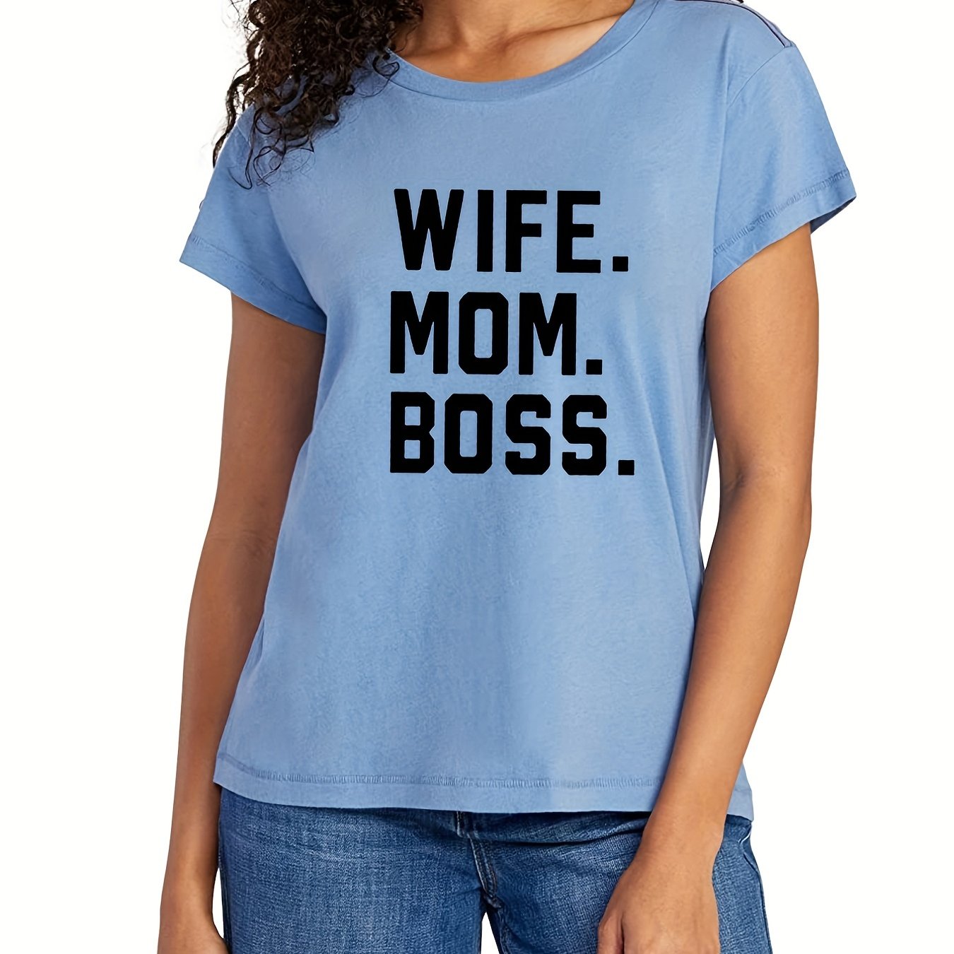 Esposa Mamá Jefa Camiseta Estampada Top Casual Manga Larga - Temu