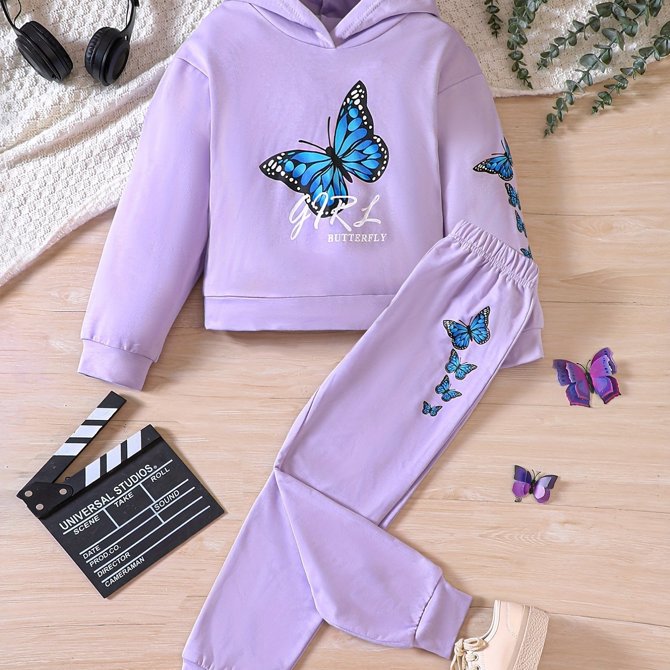 Butterfly Graphic Hoodie Top Jogger Pants Casual Sports Suit