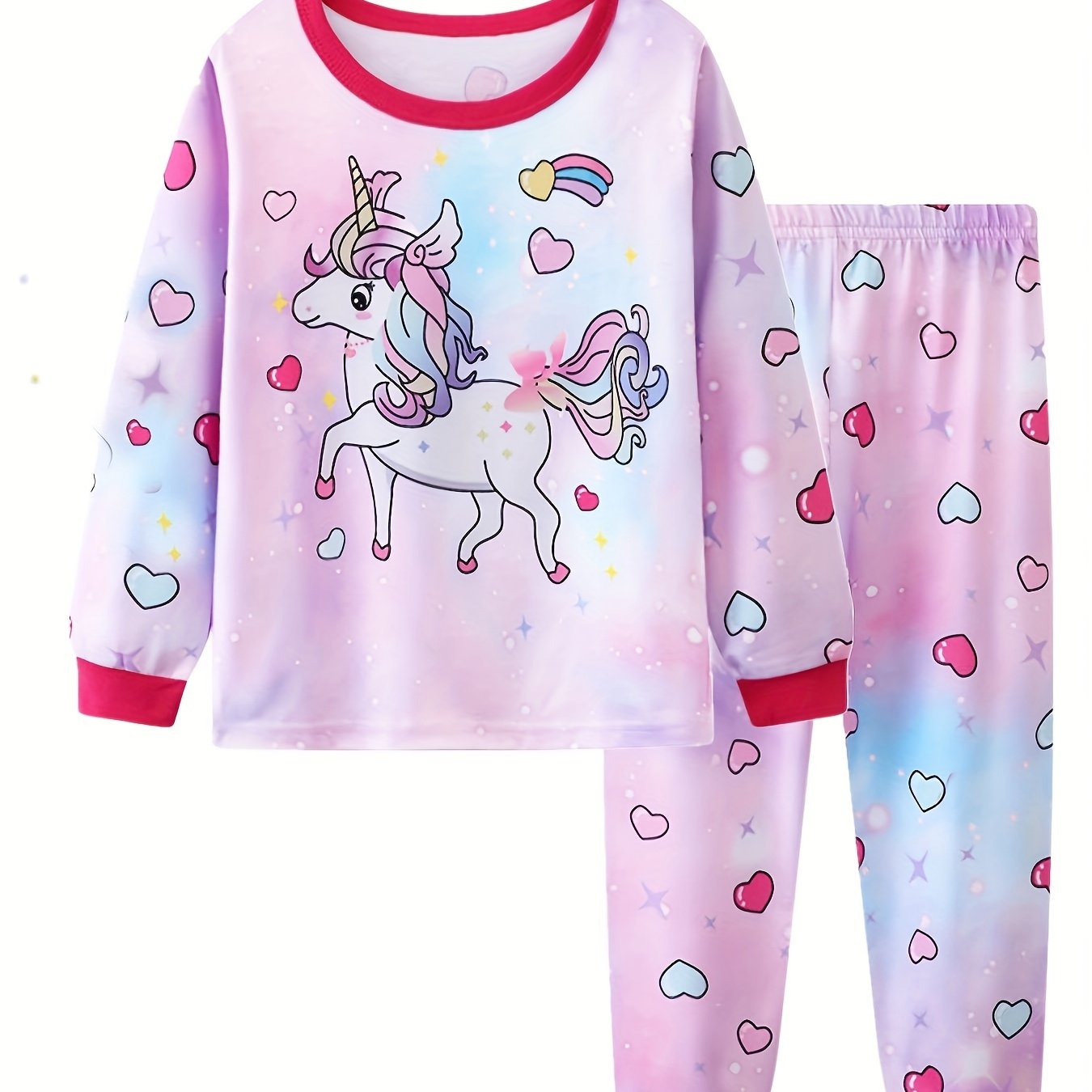 Kid's Rainbow Unicorn Pattern Pajamas Long Sleeve Top Pants - Temu Canada