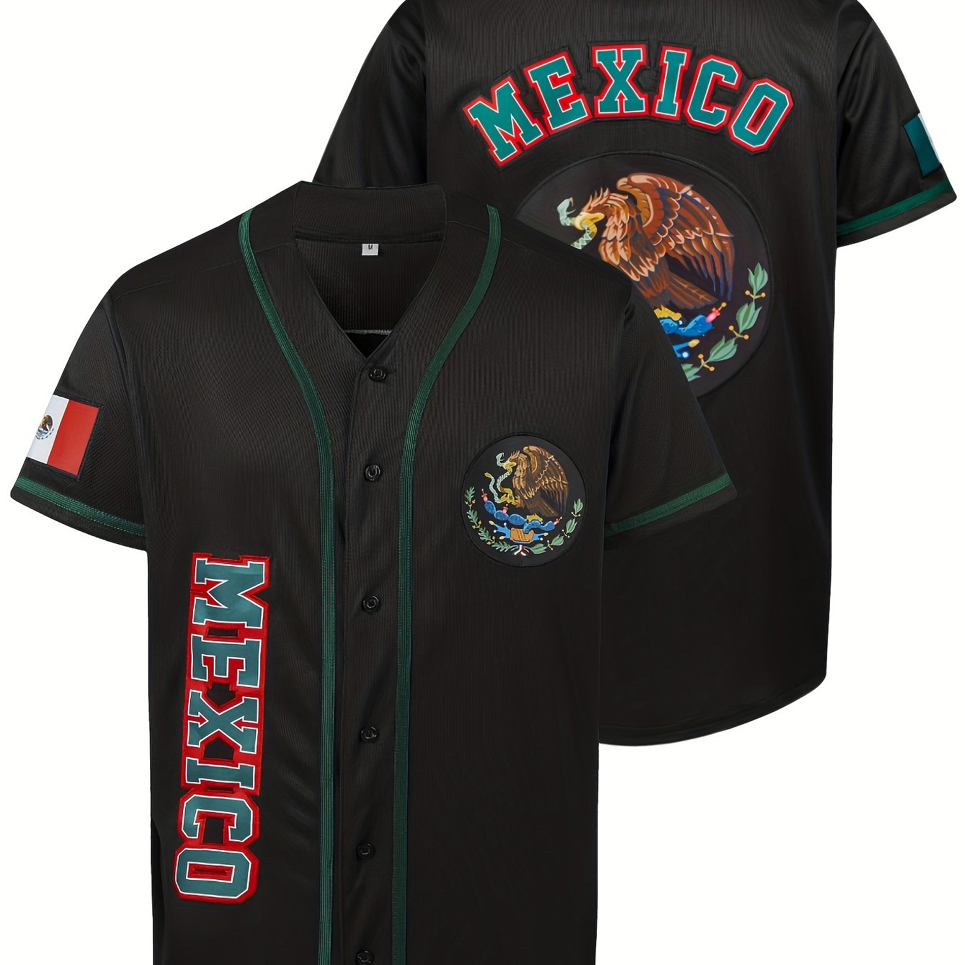 Men's Mexico Baseball Jersey, V Neck Short Sleeve Baseball Shirt, Breathable Embroidery Sports Uniform for Training Competition Party,Temu