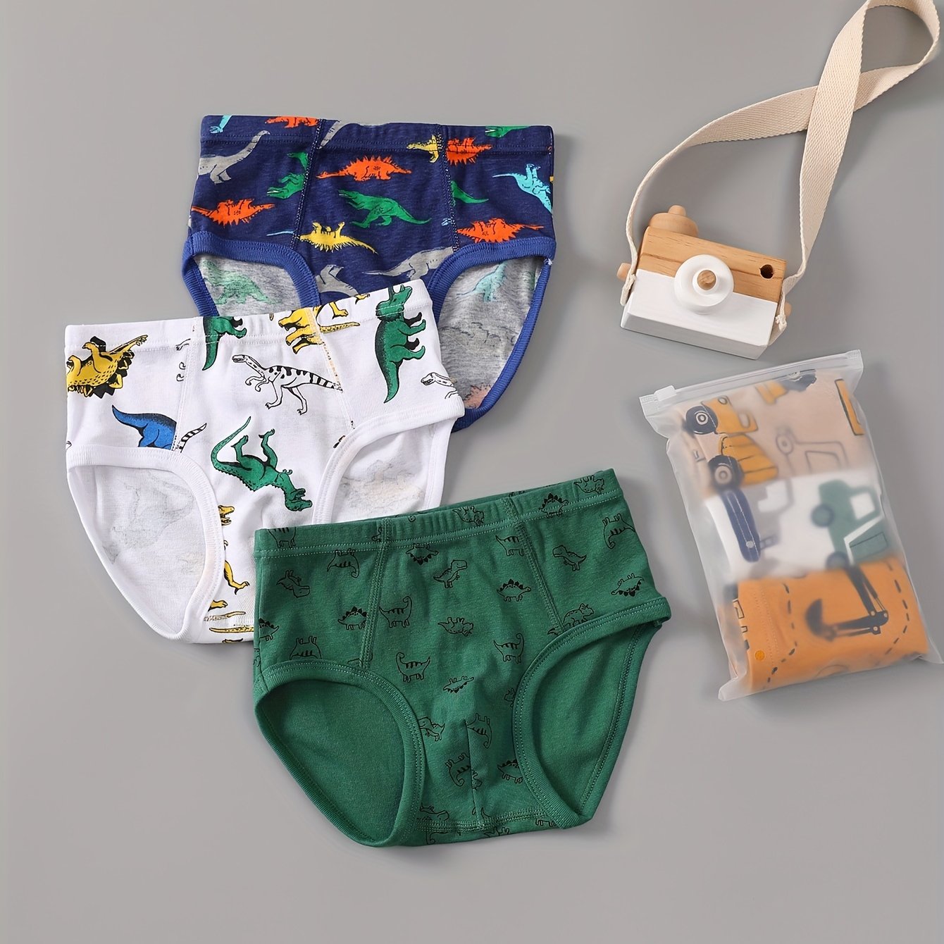 MADALİNA Boy's 95% Cotton Dinosaur Patterned 3-Piece Slip-panties - Trendyol