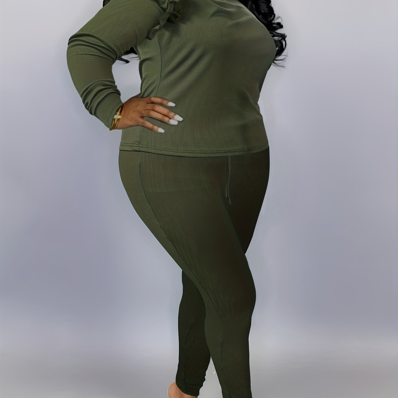 Plus Size Women Clothing Dress and Pants Sets Long Top and Leggings Pockets  Solid Two Piece