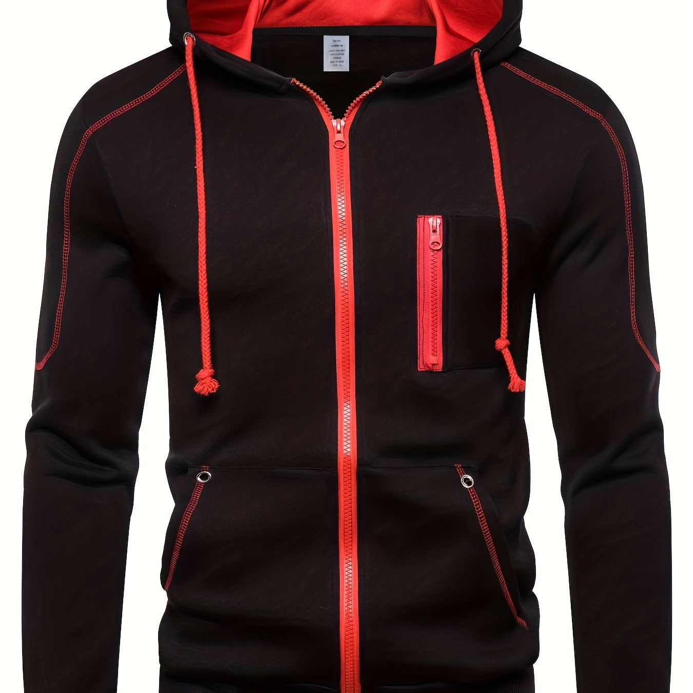 Men's Sporty Casual Sweatshirt, Youth Hooded Long-sleeve Zip-up Jacket With Front Vertical Zipper