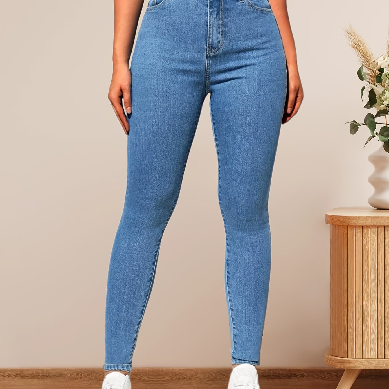 High Rise Light Blue Skinny Jeans, High Waist Tight Fit Pencil Jeans,  Women's Denim & Clothing