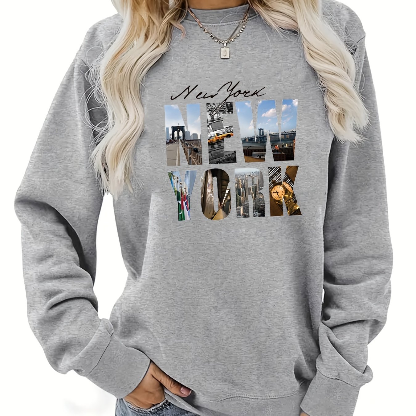 TEMU New Letter Sports Sweatshirts, Round Neck Long Sleeve Pullover Sweatshirts, Women's Sporty Sweatshirts