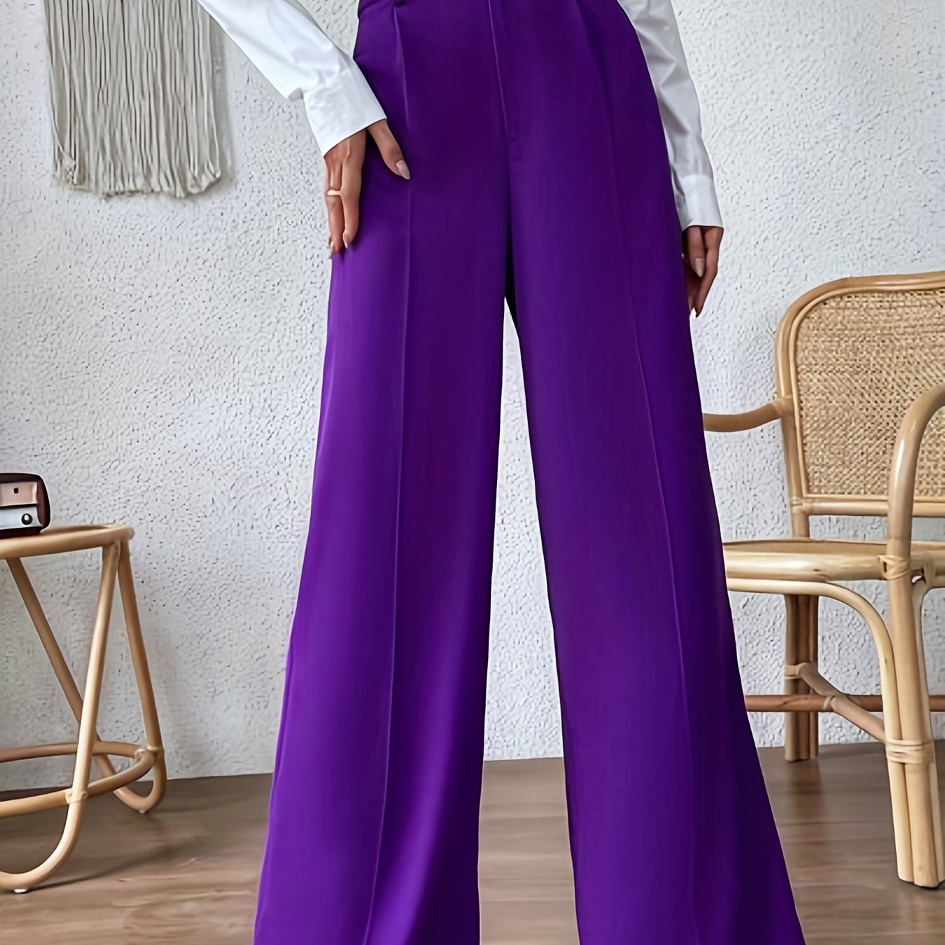 TEMU Pantalones Anchos De Botón Sólido, Pantalones Elegantes Para Primavera Y Otoño, Ropa De Mujer