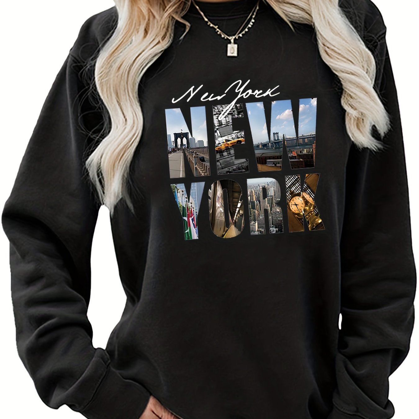 TEMU New Letter Sports Sweatshirts, Round Neck Long Sleeve Pullover Sweatshirts, Women's Sporty Sweatshirts