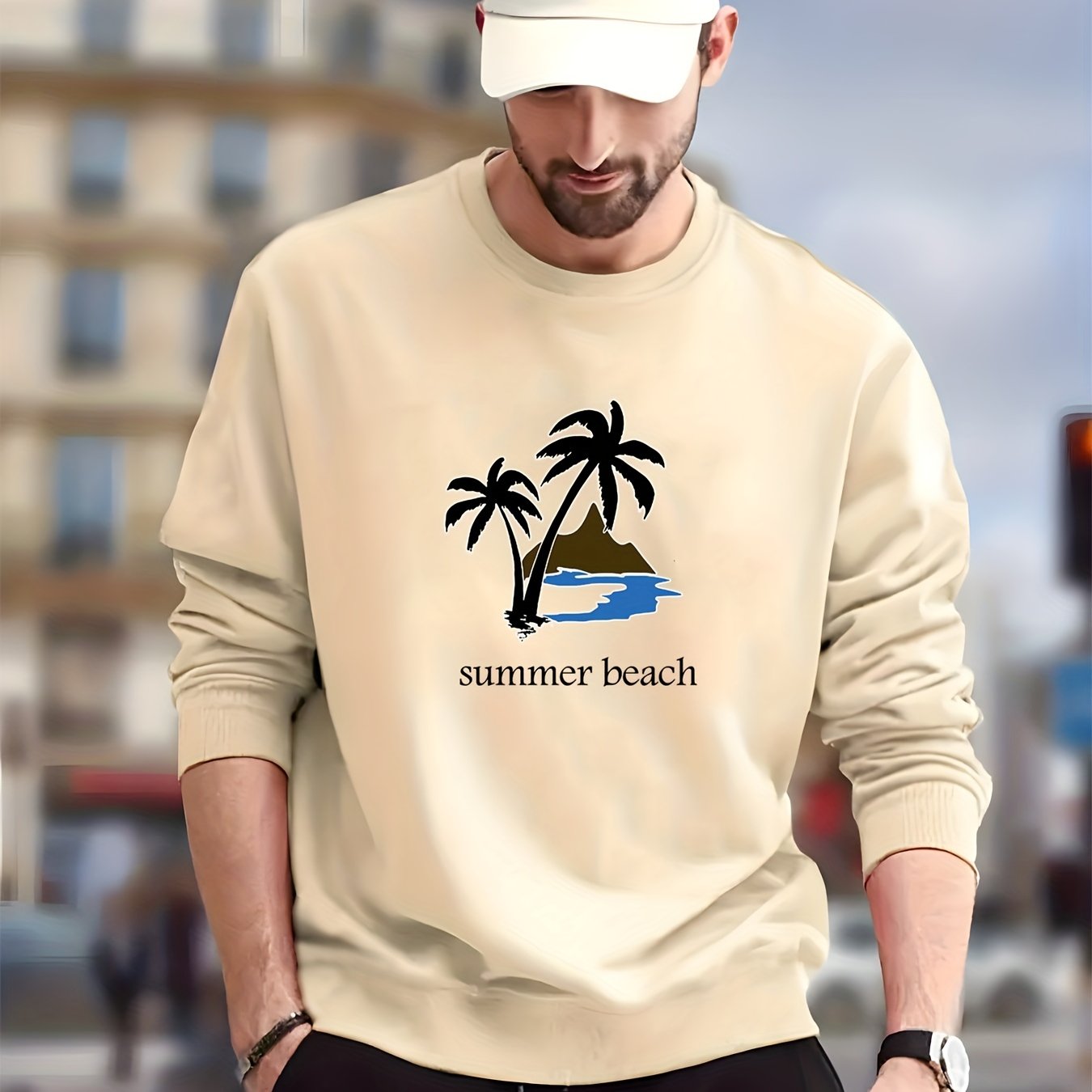 Summer Beach Print Trendy Sweatshirt Men s Casual Graphic Temu