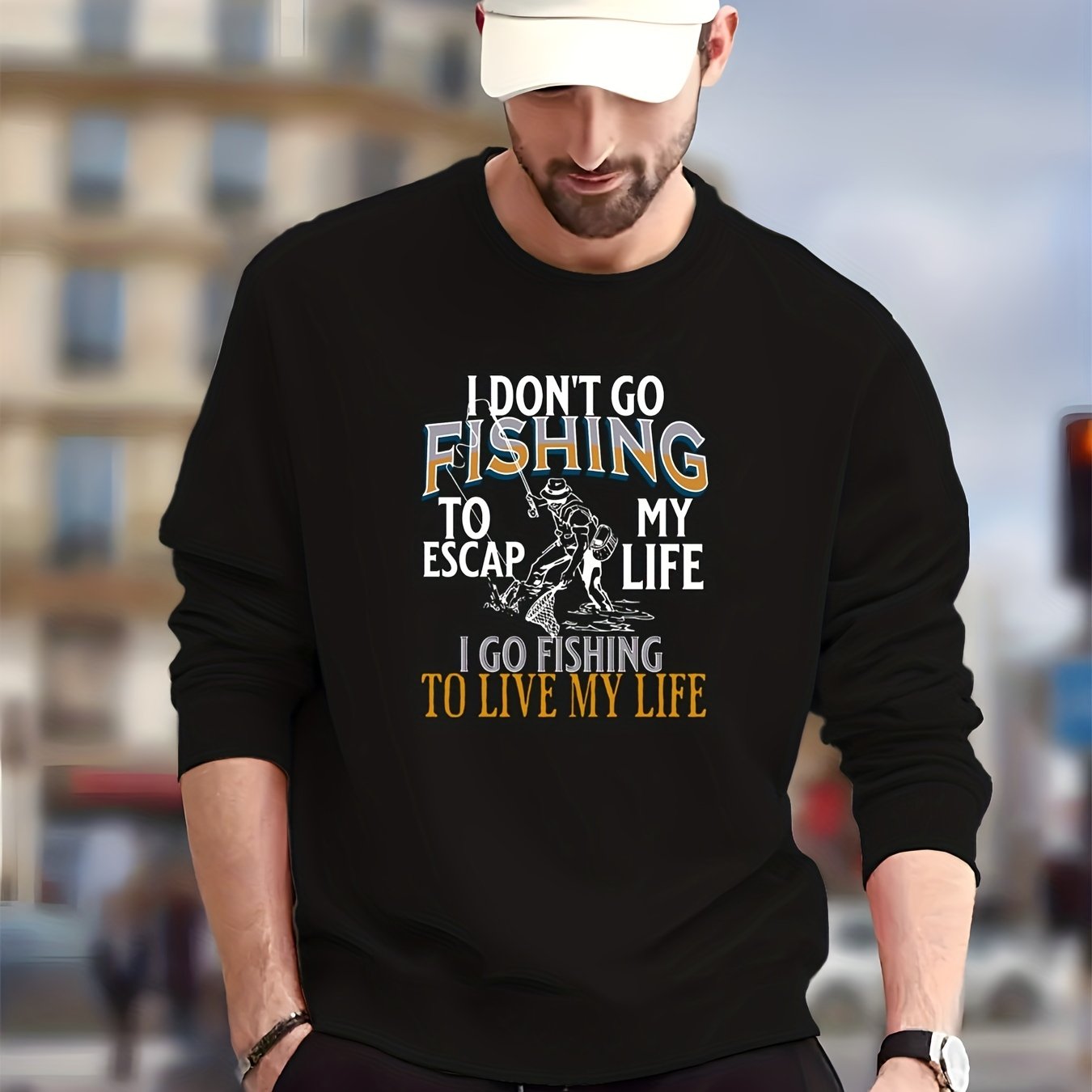 Go Fishing Slogan Print Trendy Sweatshirt Men's Casual - Temu