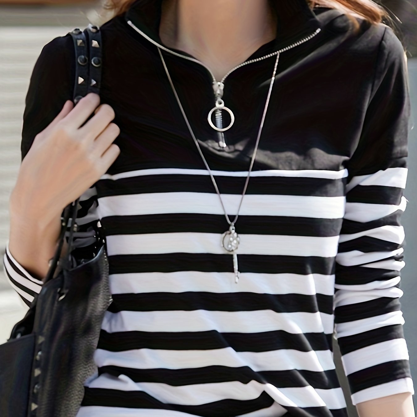 Beautiful Women's Spring/autumn Long-sleeve Comfortable And Stylish Zip-up T-shirt