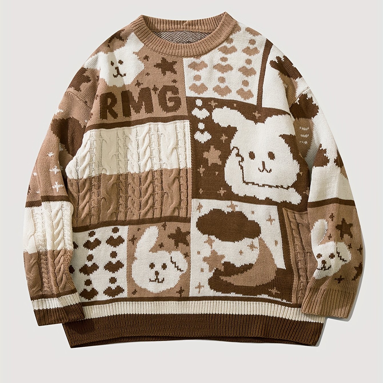 Cartoon Rabbit Pattern Knitted Sweater Men s Casual Warm Temu