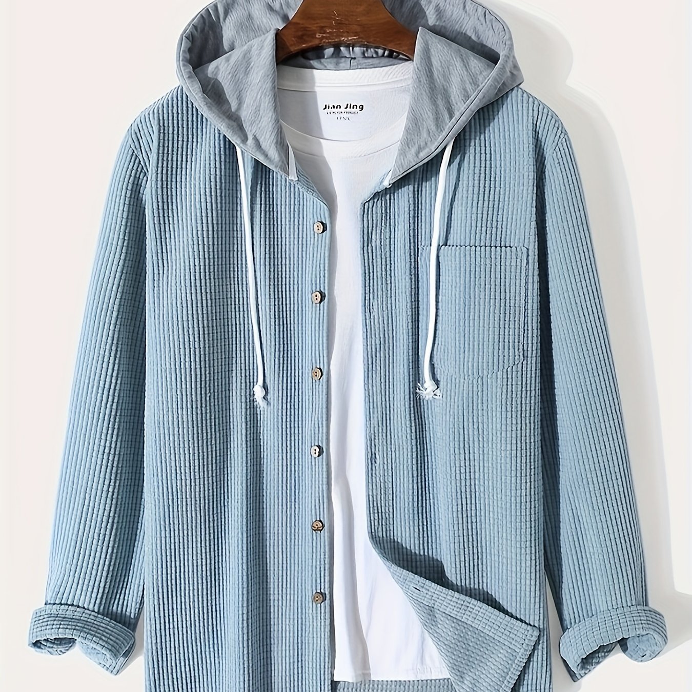 Image of Men's Corduroy Fashion Long Sleeve Hoodie Jacket (single Item, T-shirt Not Included), Autumn Essentials