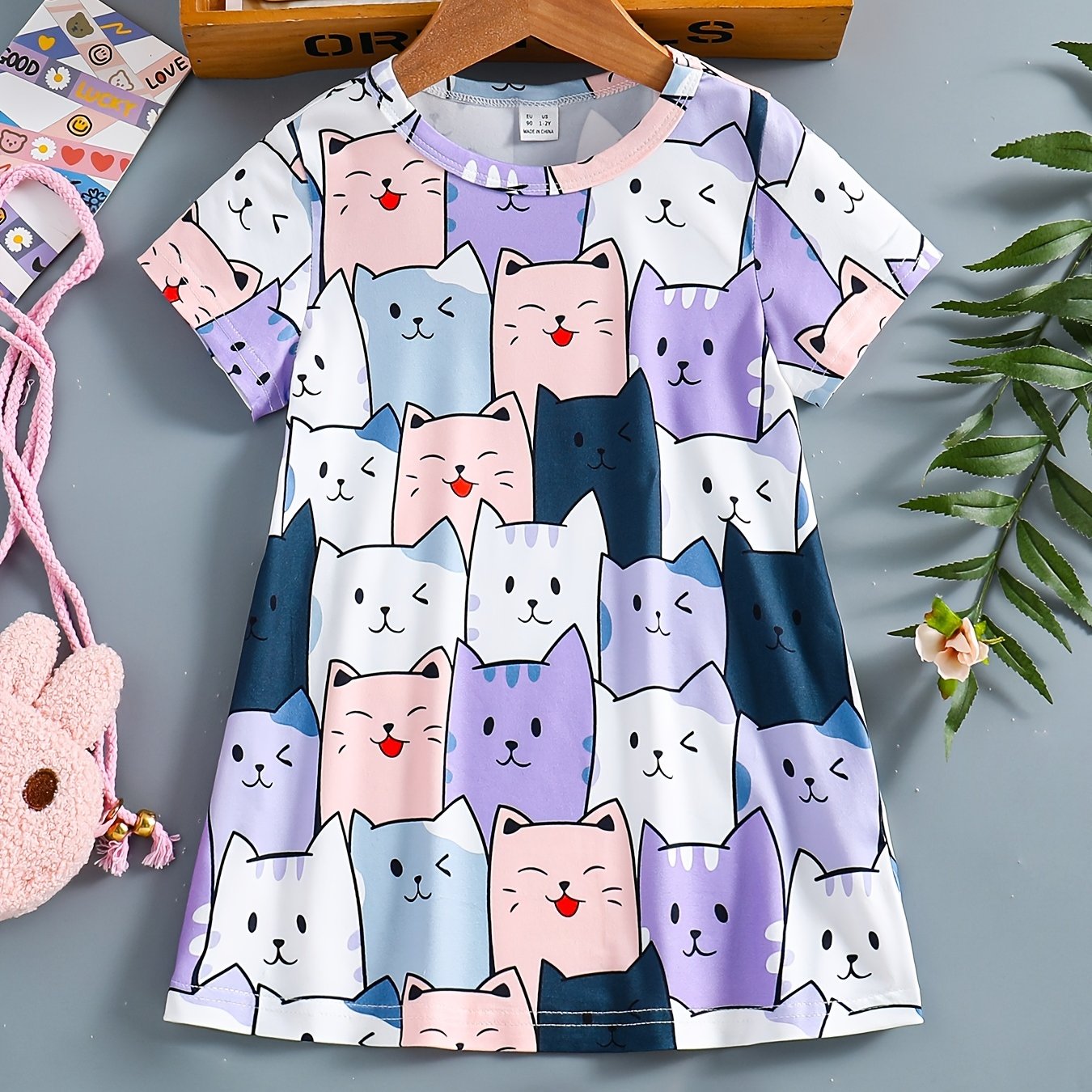 Girls Casual Cute Cartoon Cat Sleeveless Dress - Temu