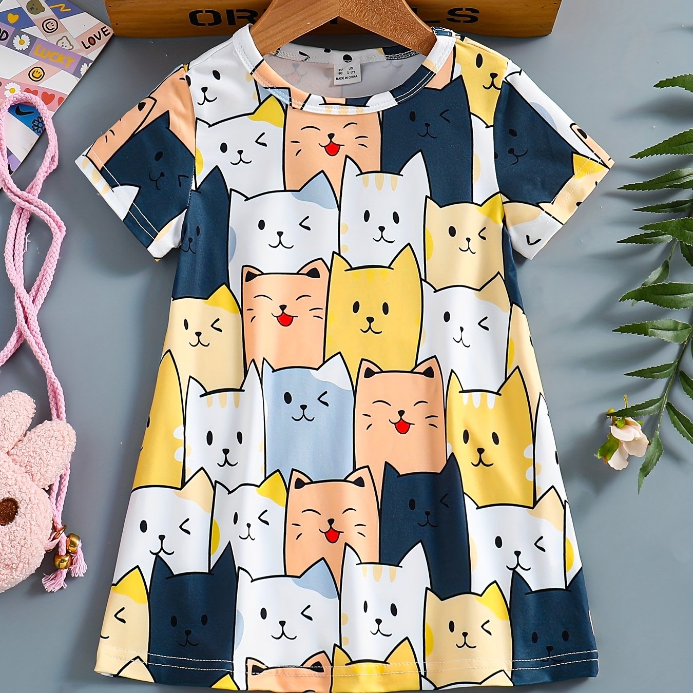 Girls Casual Cute Cartoon Cat Sleeveless Dress - Temu