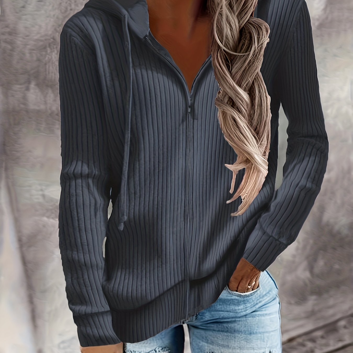 TEMU Zip Up Drawstring Hoodies, Casual Long Sleeve Sweatshirt, Women's Clothing