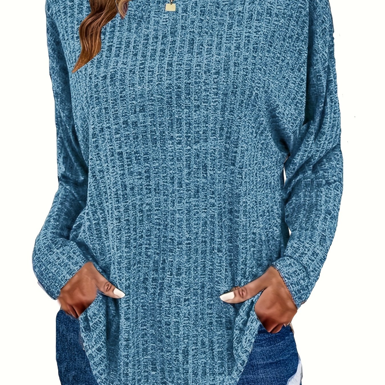 Plus Size, Women's Loose Size Sweater, Autumn/winter Drop Shoulder Long Sleeve Crew Neck -friendly Casual Pullover Ribbed Top For Daily Wear