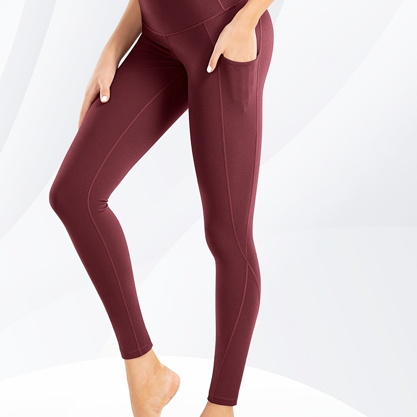 Solid Color Tummy Control Sports Yoga Leggings Pocket High - Temu  Philippines