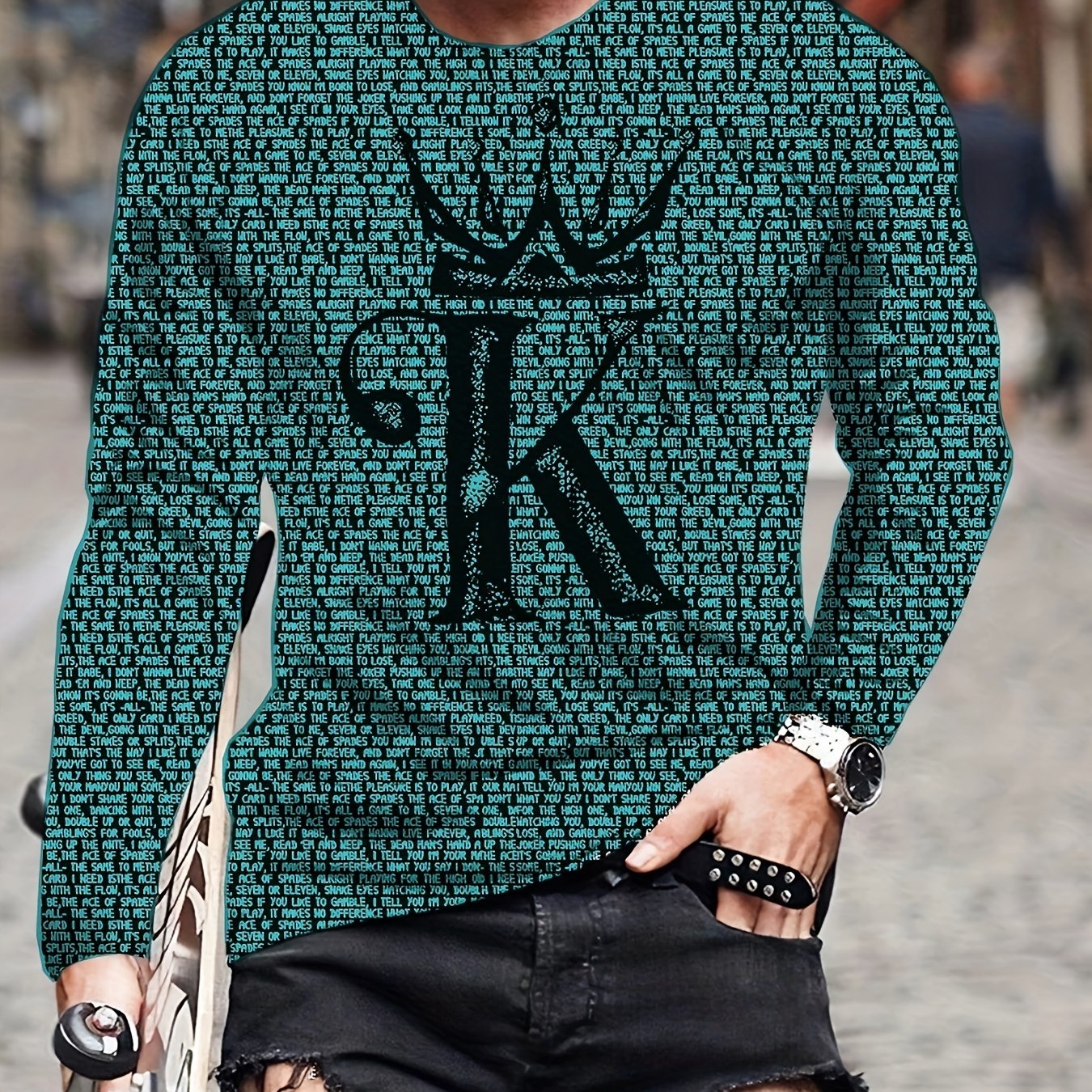 Camiseta Manga Larga Hombre Estampado Cool Alphabet K - Temu