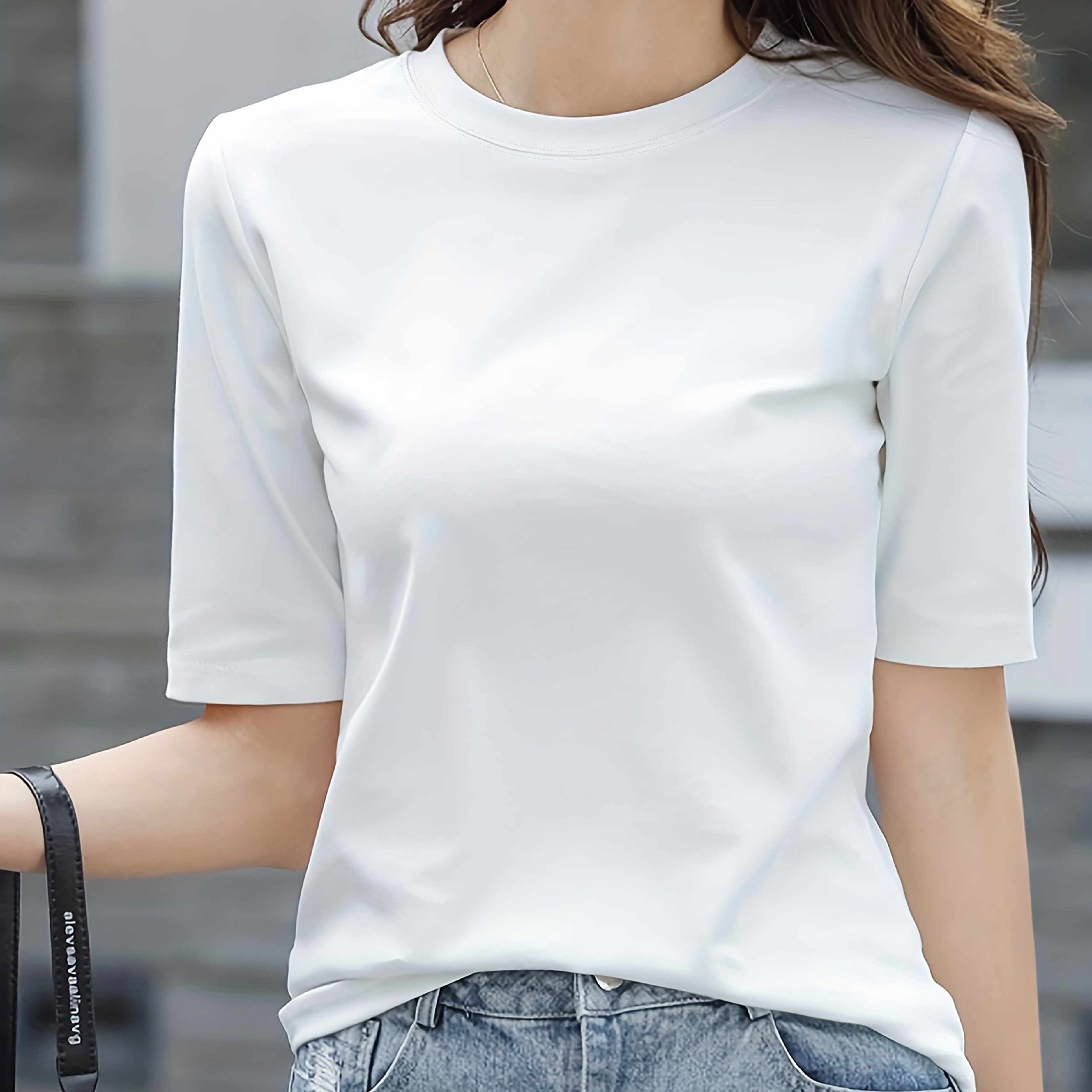 Women's Elegant Solid Color T-shirt - Soft Neck Short Sleeve Top, Perfect For Summer Tshirt | Versatile Top |