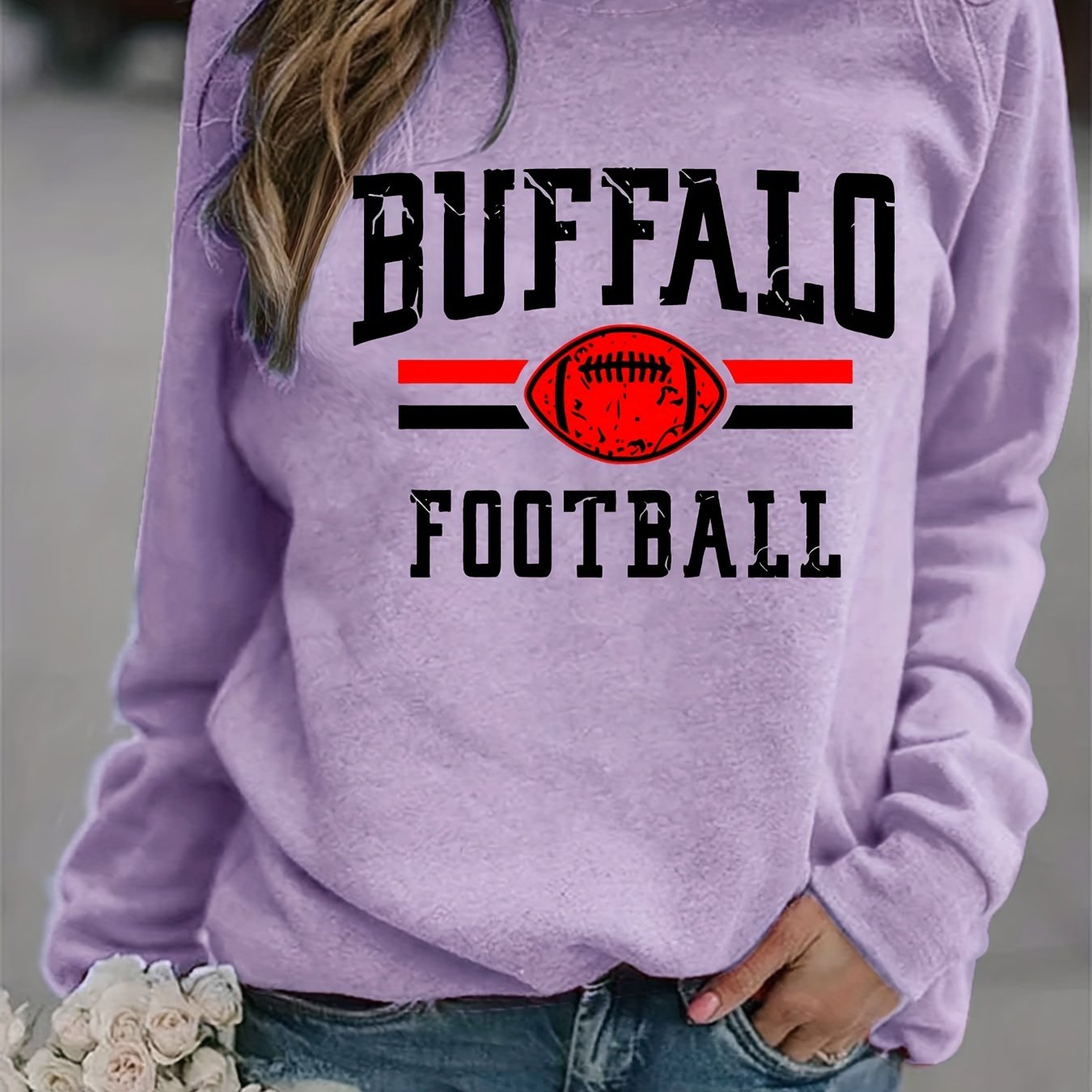 Buffalo Bills Print Sweatshirt Casual Long Sleeve Crew Neck Sweatshirt Womens  Clothing - Women's Clothing - Temu