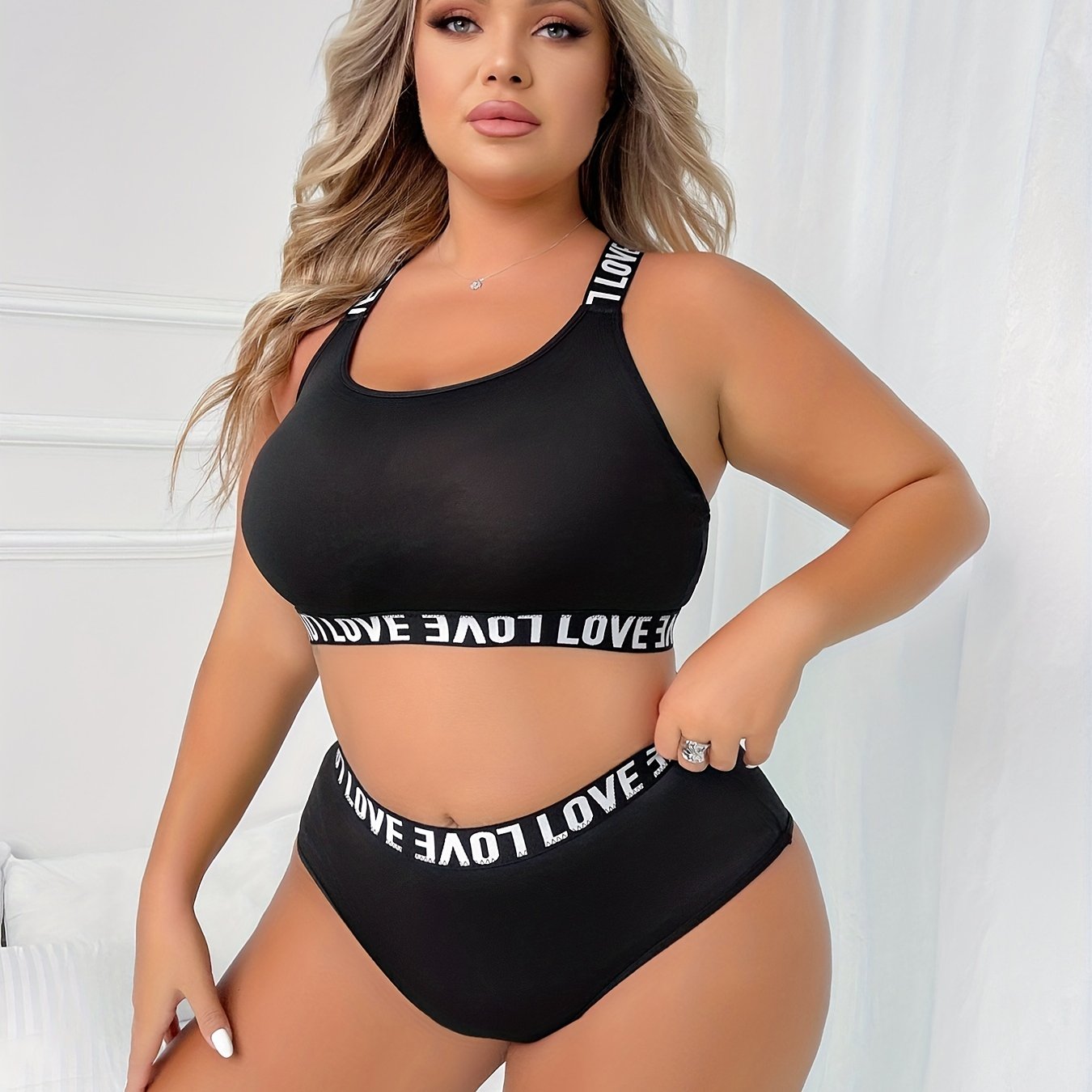 Plus Size Sexy Bra Women's Plus Letter Tape Contrast Mesh - Temu