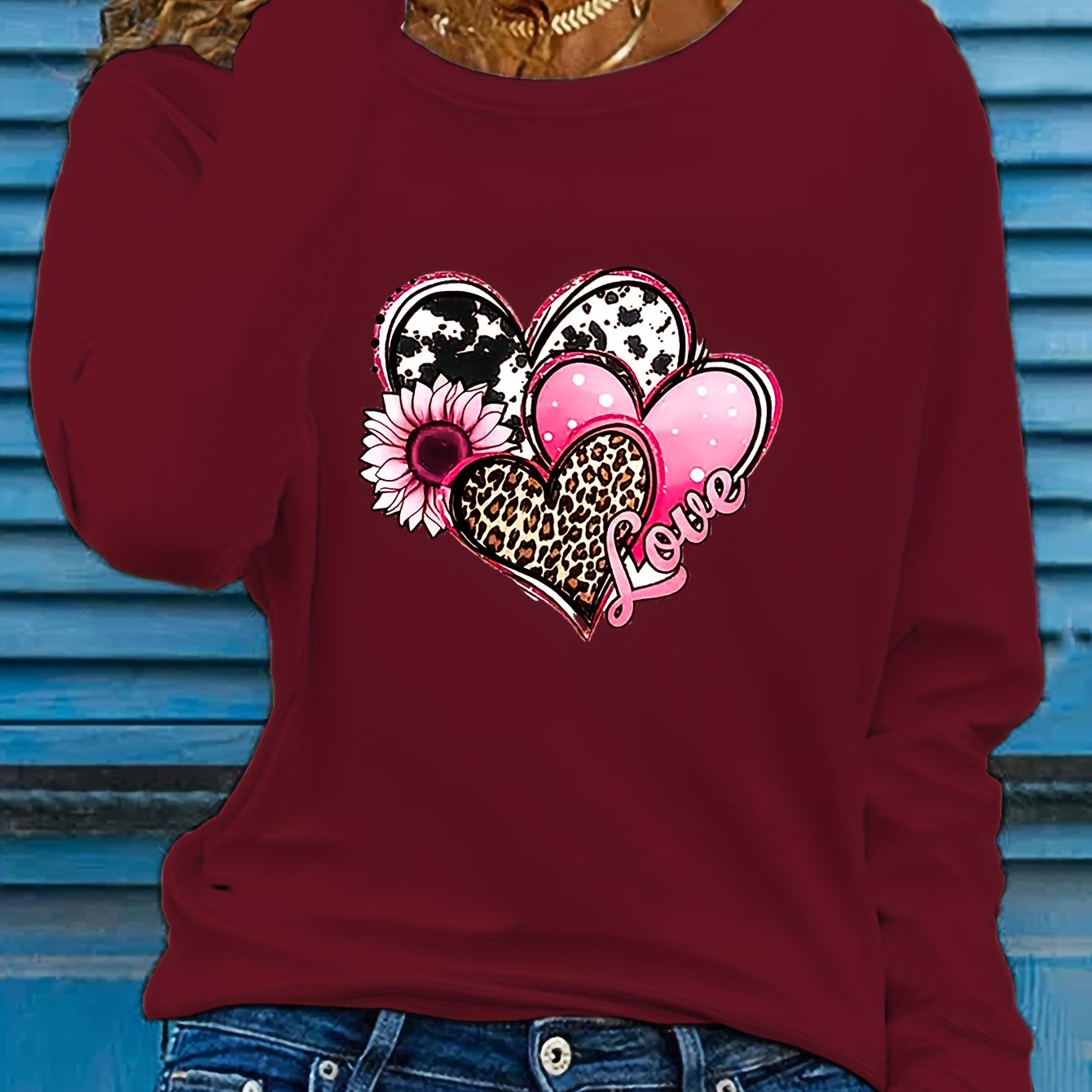 Red shirt with leopard hot sale heart