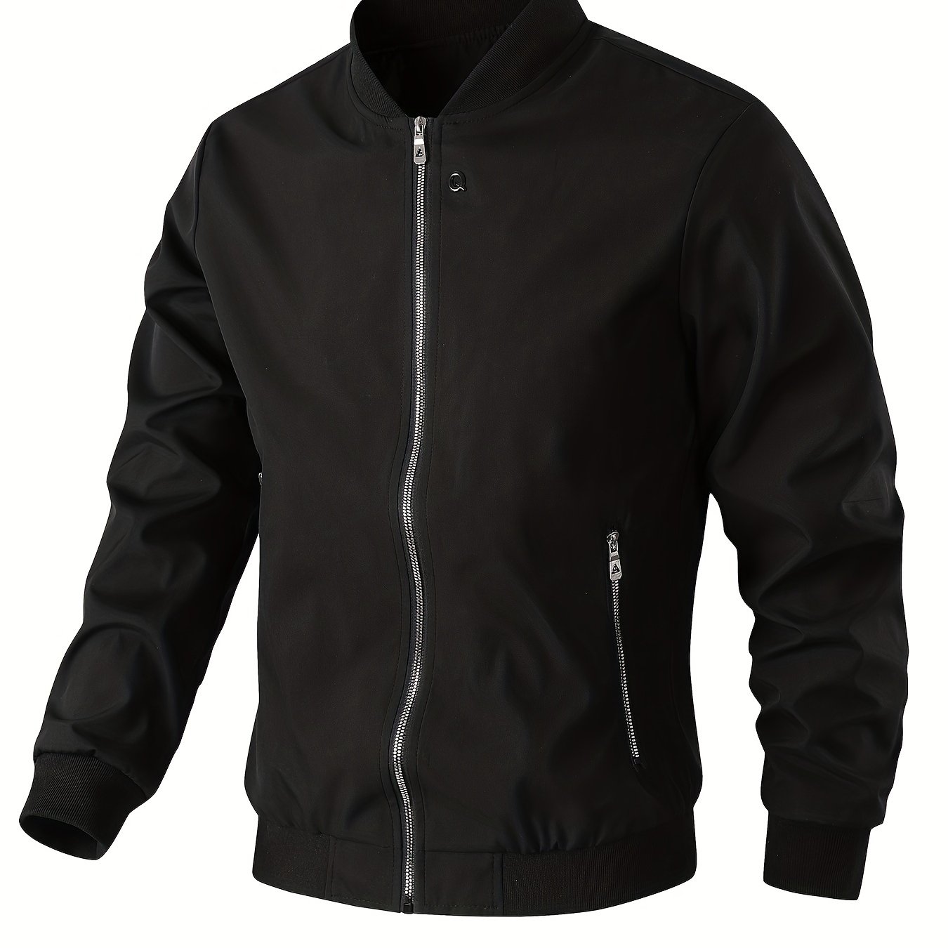 Men's High Quality Softshell Jacket With Metal Zipper, V-neck, Regular Fit, Solid Color, Windproof For Outdoor Casual Wear, Autumn/winter Season, Hiking Gear | Sleek Outerwear | Functional Zipper