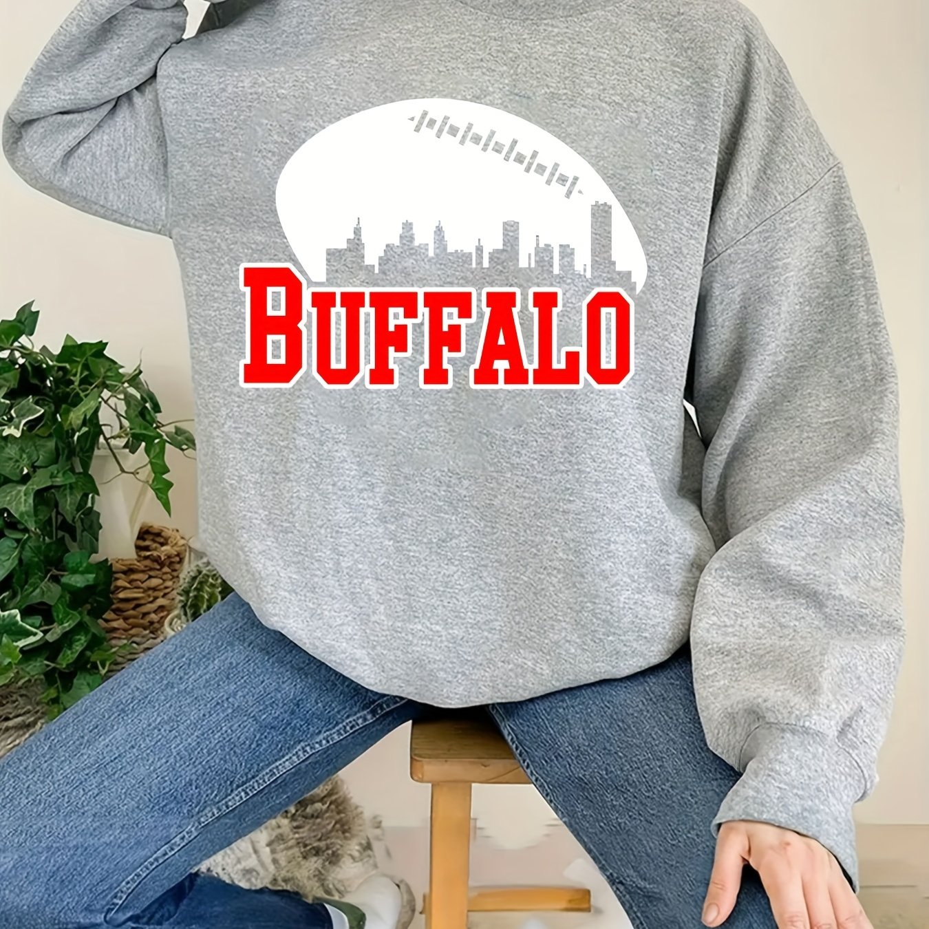 Buffalo Letter Print Sweatshirt Casual Long Sleeve - Temu Canada