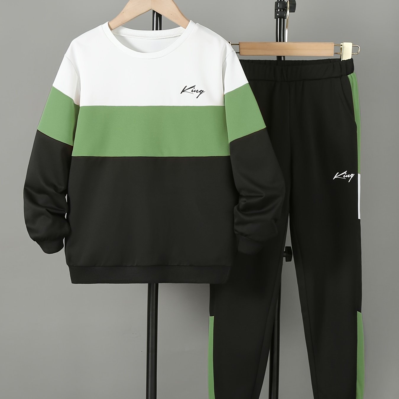 Image of Boys' Hip-hop Color-block Casual Set, Perfect For Outdoor