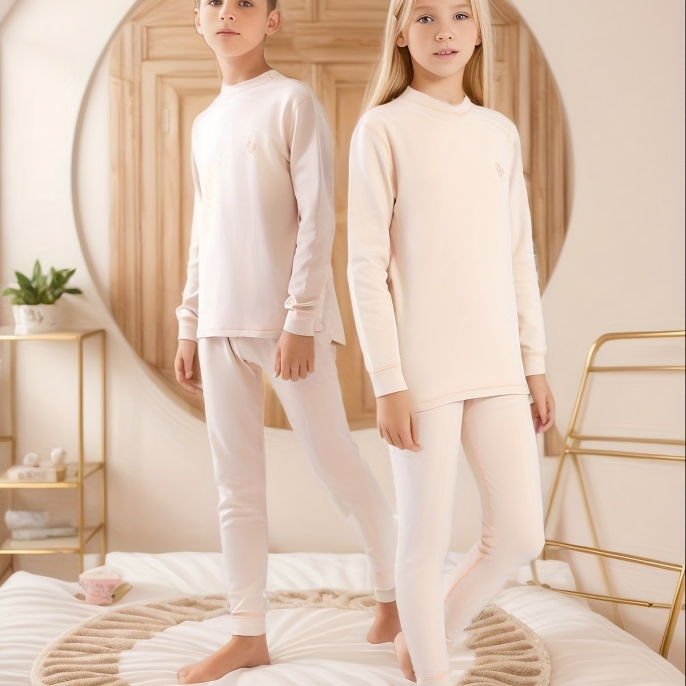 Boys Thermal Pajamas 2pcs, Long Sleeve Top & Pants Set, Solid Color Comfy  PJ Set, Boy's Loungewear