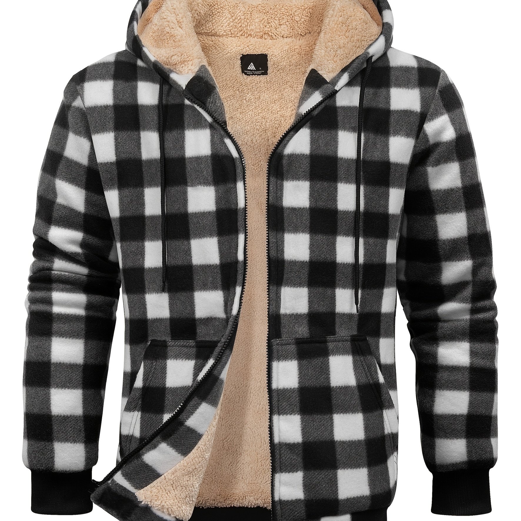Men's Plaid Fleece Lined Hooded Warm Thick Jacket Casual - Temu