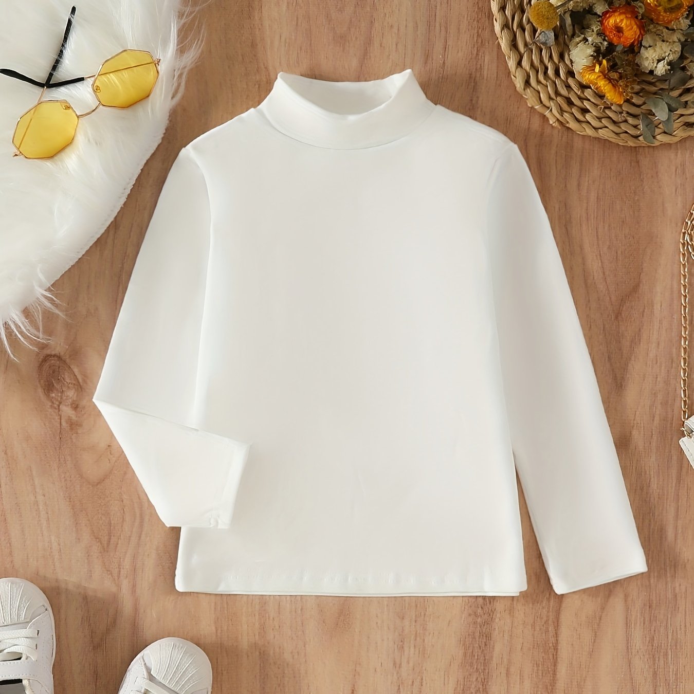 Girls Thermal Mock Neck Long Sleeve T Shirt Plain Base Tops