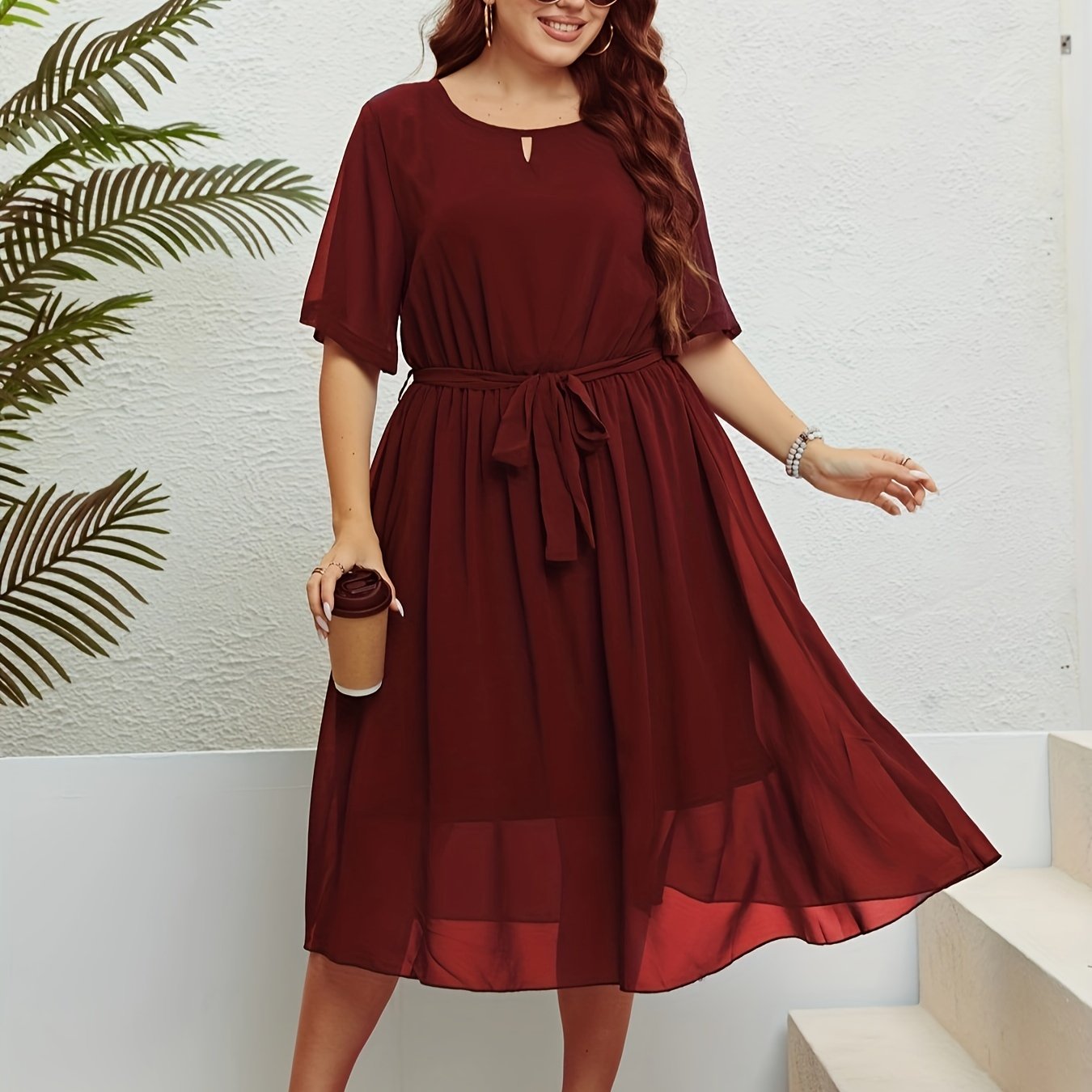 Plus Size Elegant Dress Women's Plus Solid Layered Ruffle - Temu