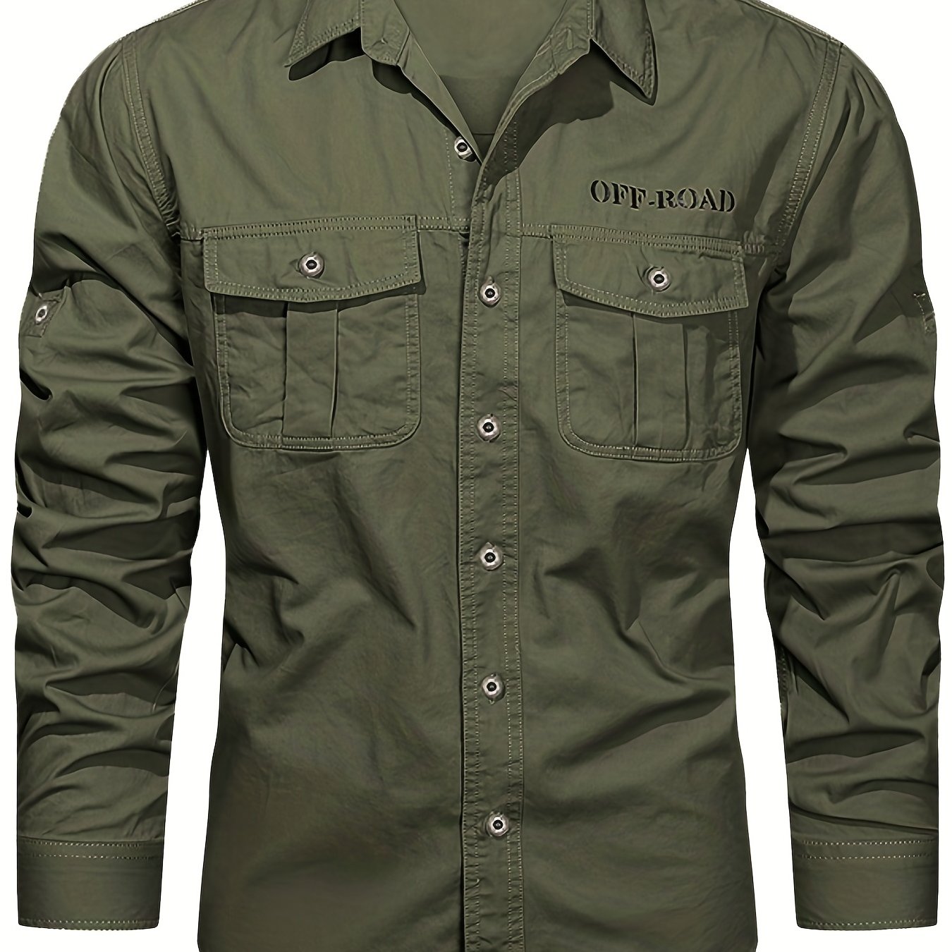 Image of 's Casual Work Long-sleeve Shirt With Vintage Double Pockets For Spring And Autumn