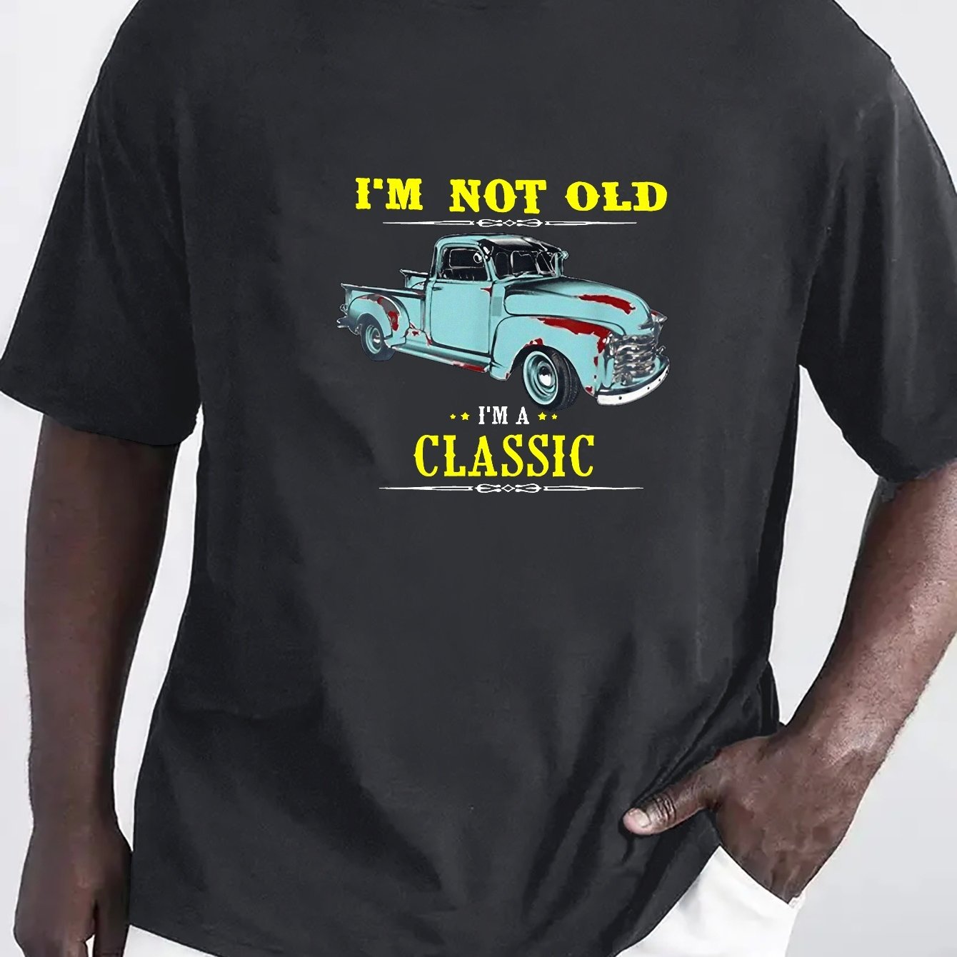 TEMU Pattern, Old Trucks, Wrinkle - Men's T-shirt - Front Shoulder Fit