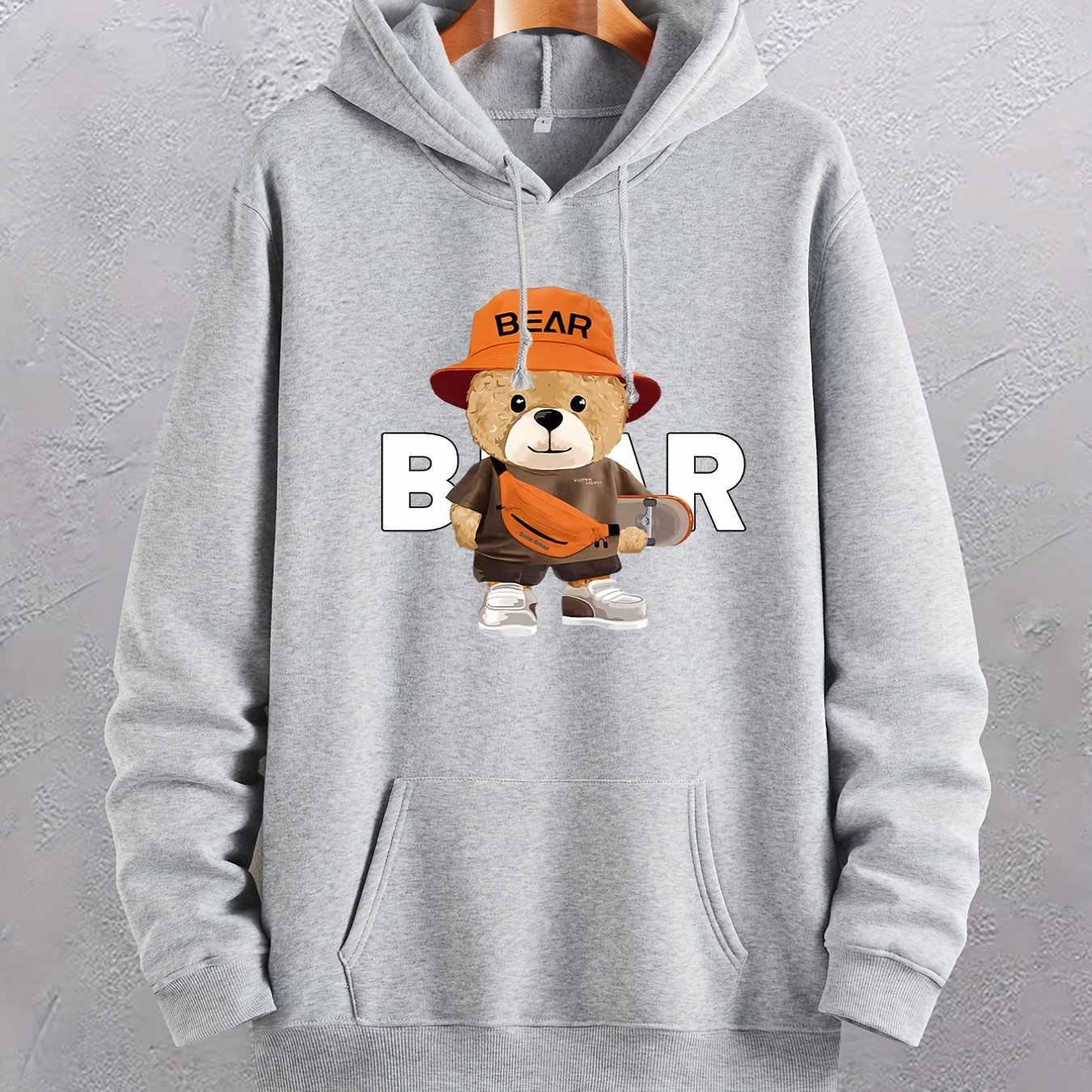 TEMU Cool Bear Print, Hoodies For Men, Graphic Sweatshirt With Kangaroo Pocket, Comfy Trendy Hooded Pullover, Mens Clothing For Fall Winter