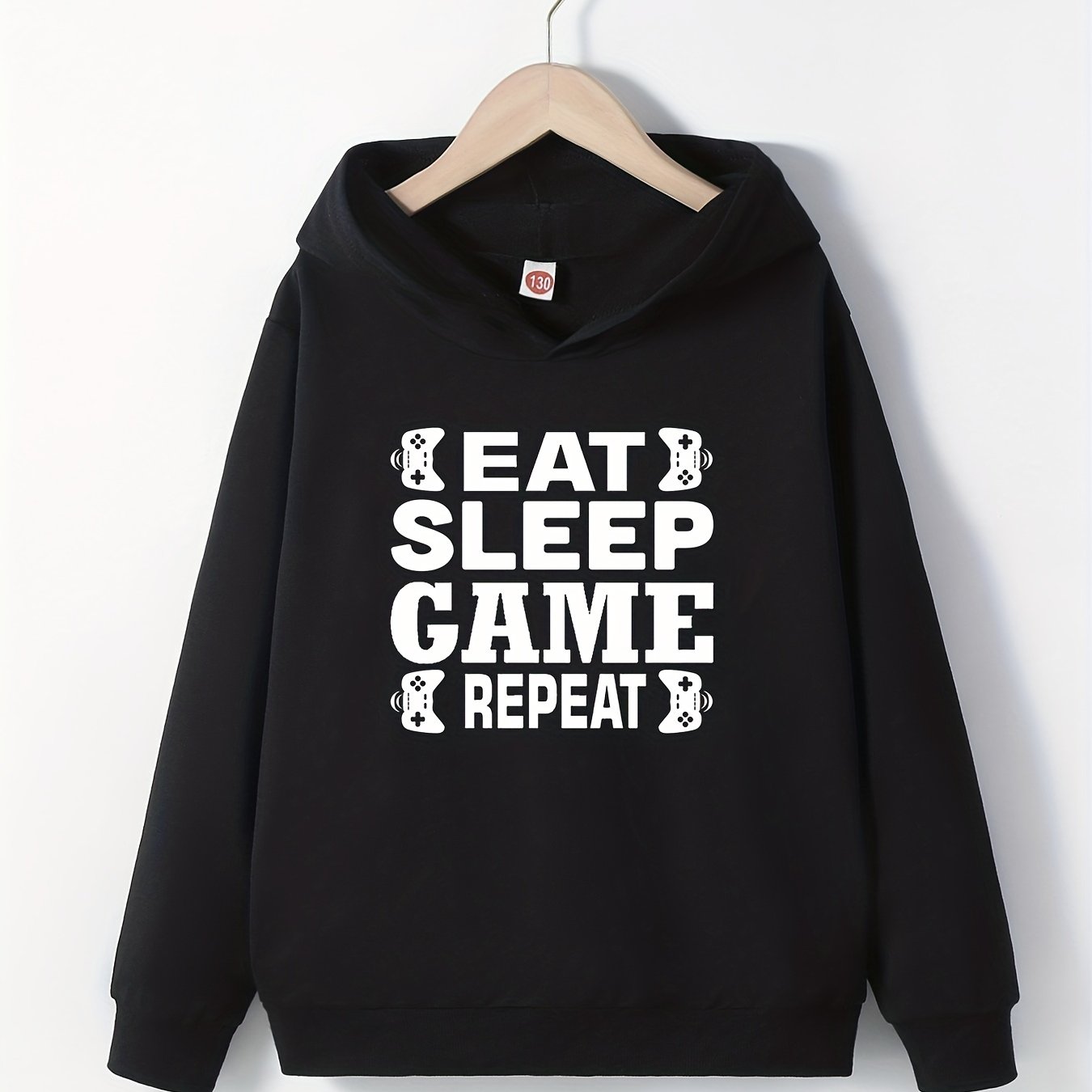 eat game repeat letter print boys casual pullover long Temu Bahrain - Technical View