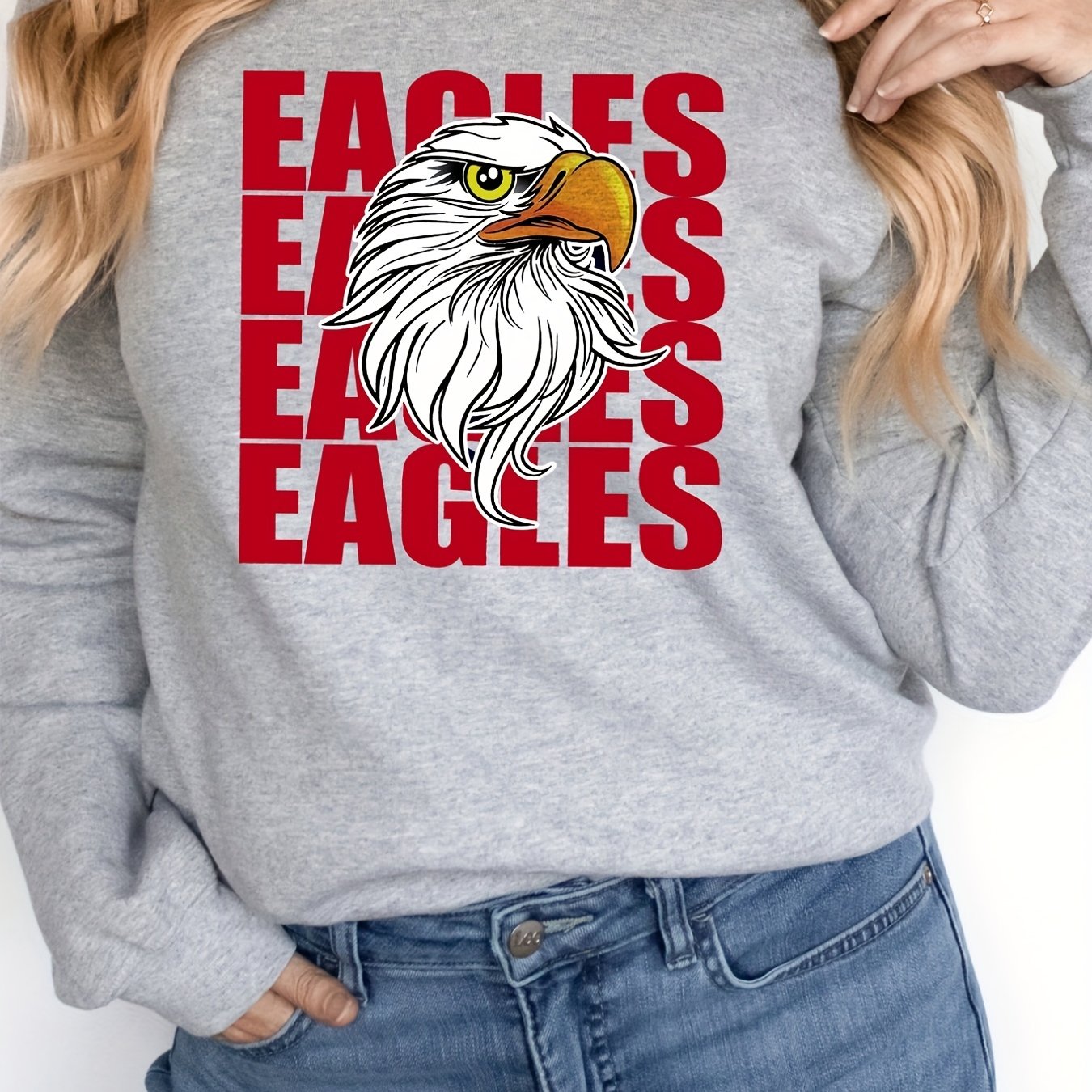 Eagles Print Sweatshirt Casual Long Sleeve Crew Neck Sweatshirt For Spring  Fall Womens Clothing, Shop On Temu And start Saving